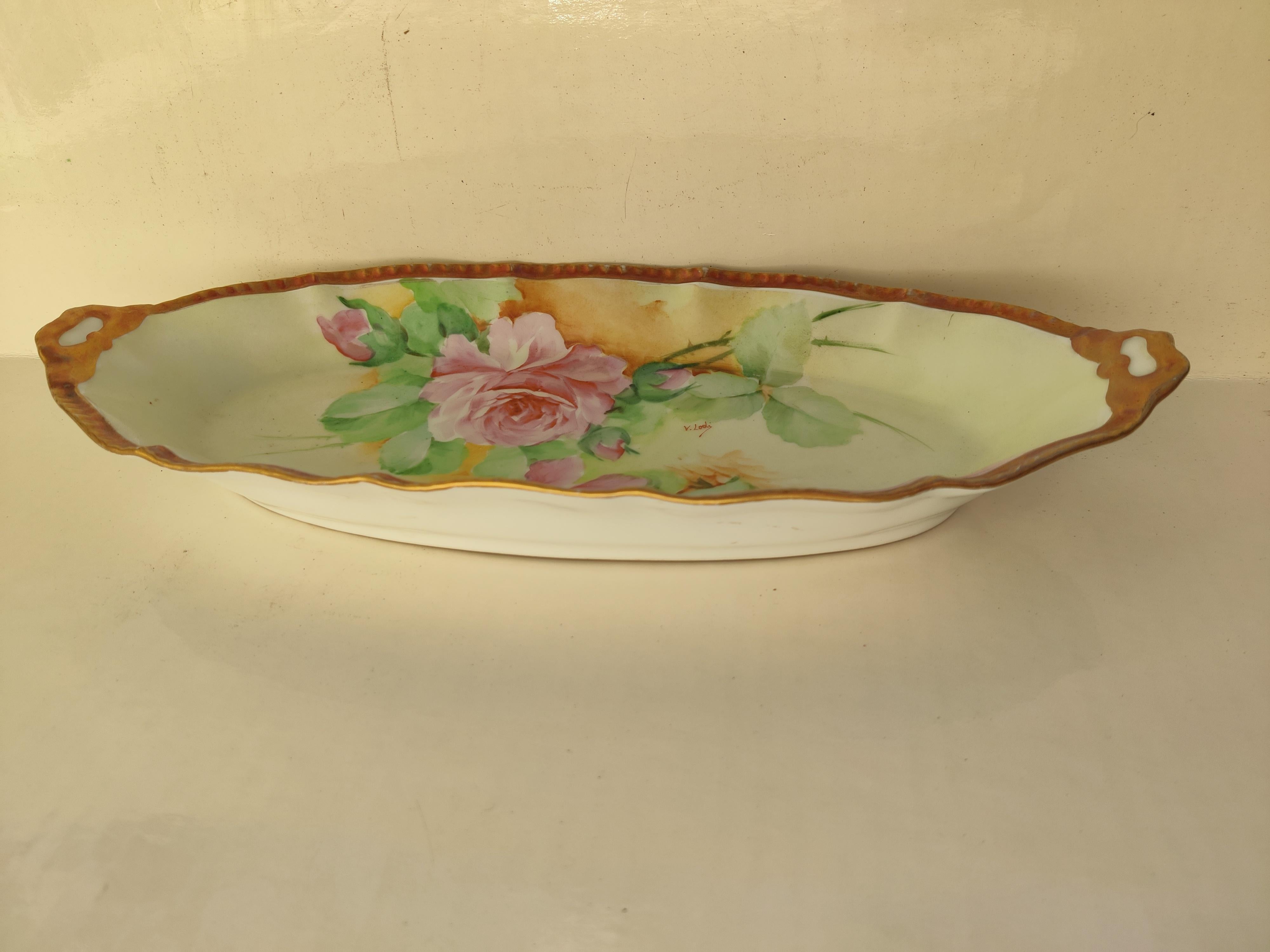 Ginori Italy Hand Painted Oval Dish For Sale 2