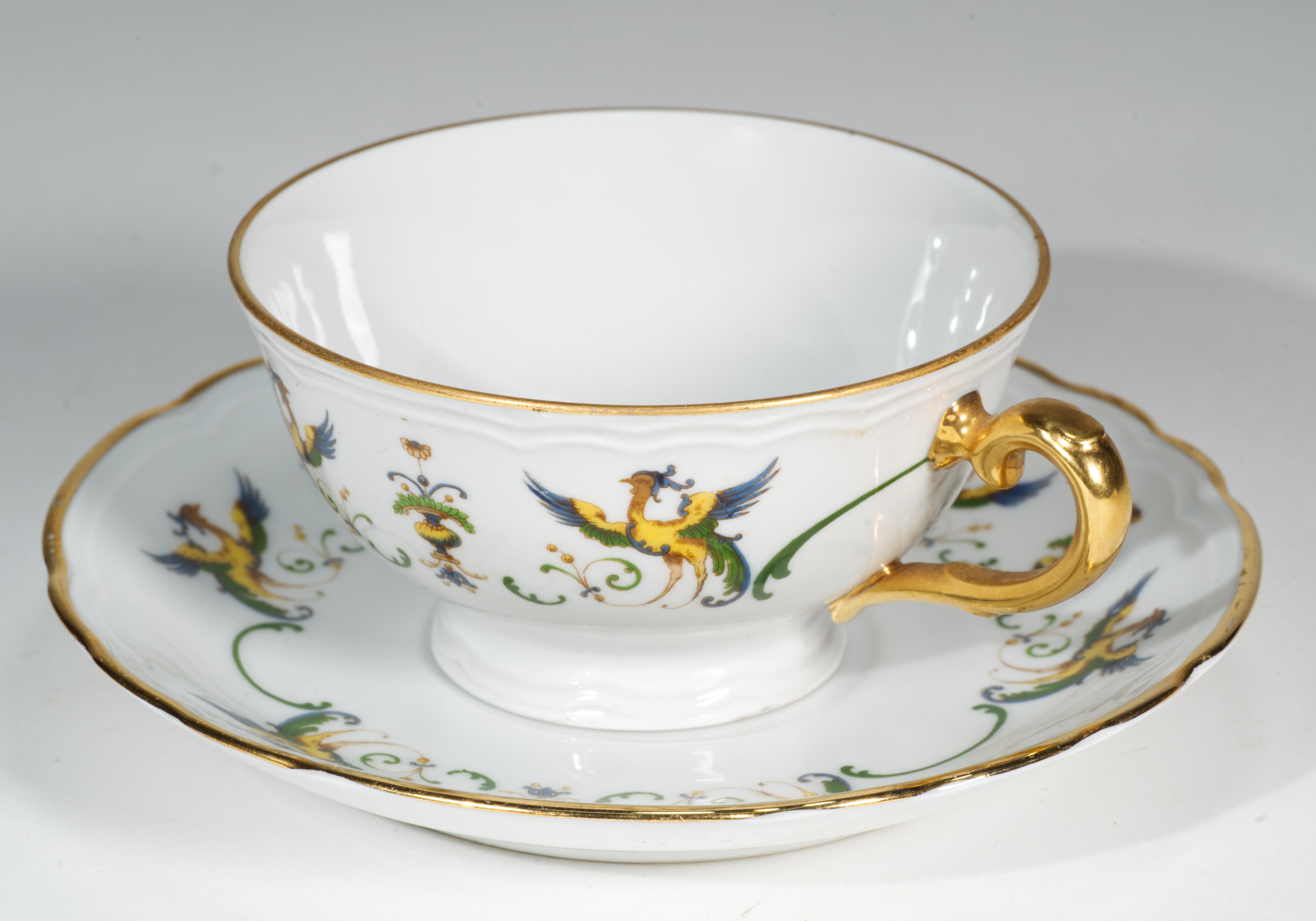 Mid-Century Modern Ensemble de tasses et soucoupes en porcelaine de Ginori, motif Maiolica, Italie, années 1950-1960 en vente