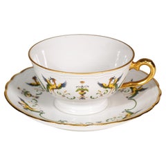 Ensemble de tasses et soucoupes en porcelaine de Ginori, motif Maiolica, Italie, années 1950-1960