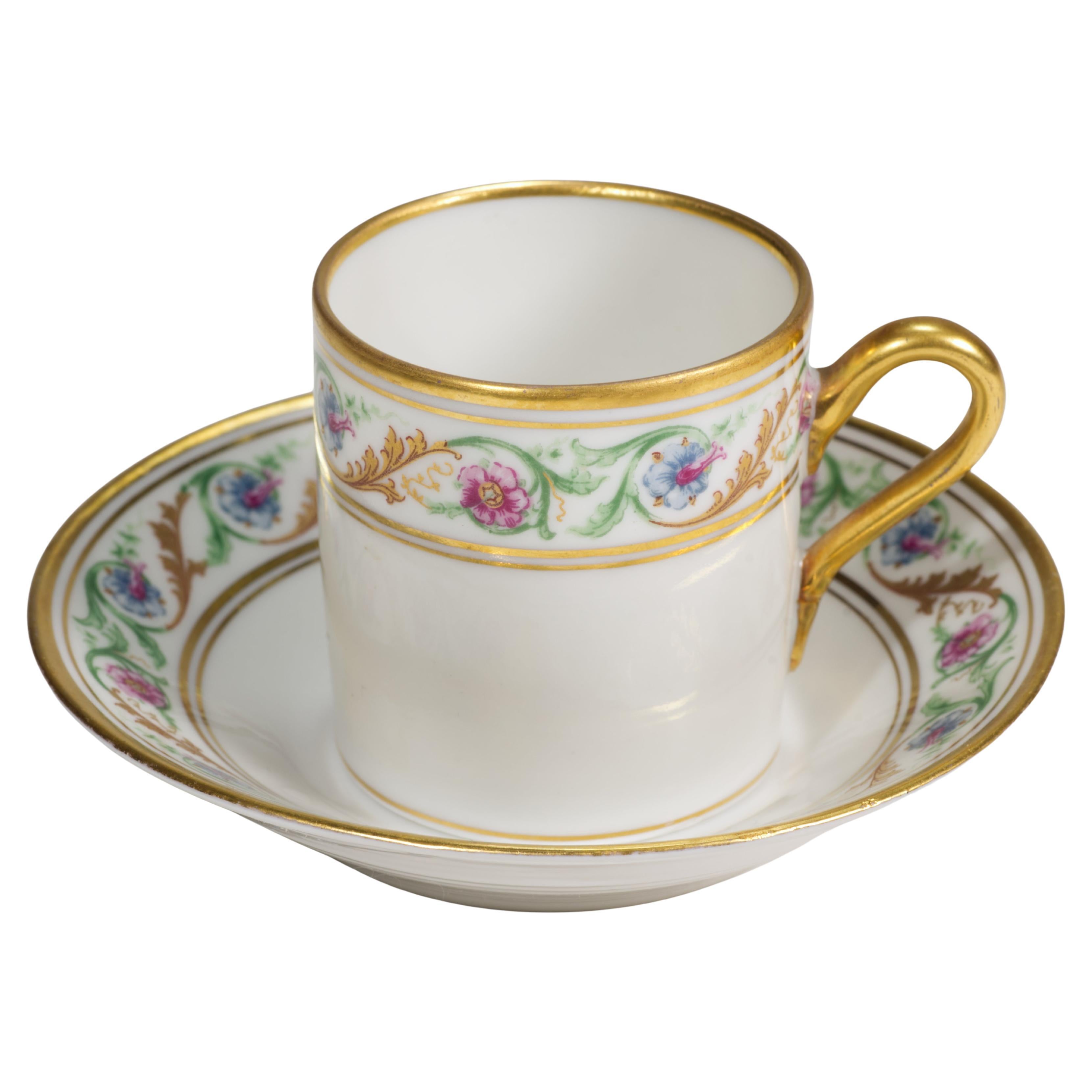 Ginori Porcelain Espresso Cup and Saucer Set, Renaissance Pattern, Italy 1950s