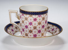 Ginori-Porzellan- Espresso-Tasse und Untertasse-Set, geometrisches Dekor, Italien 1950er Jahre