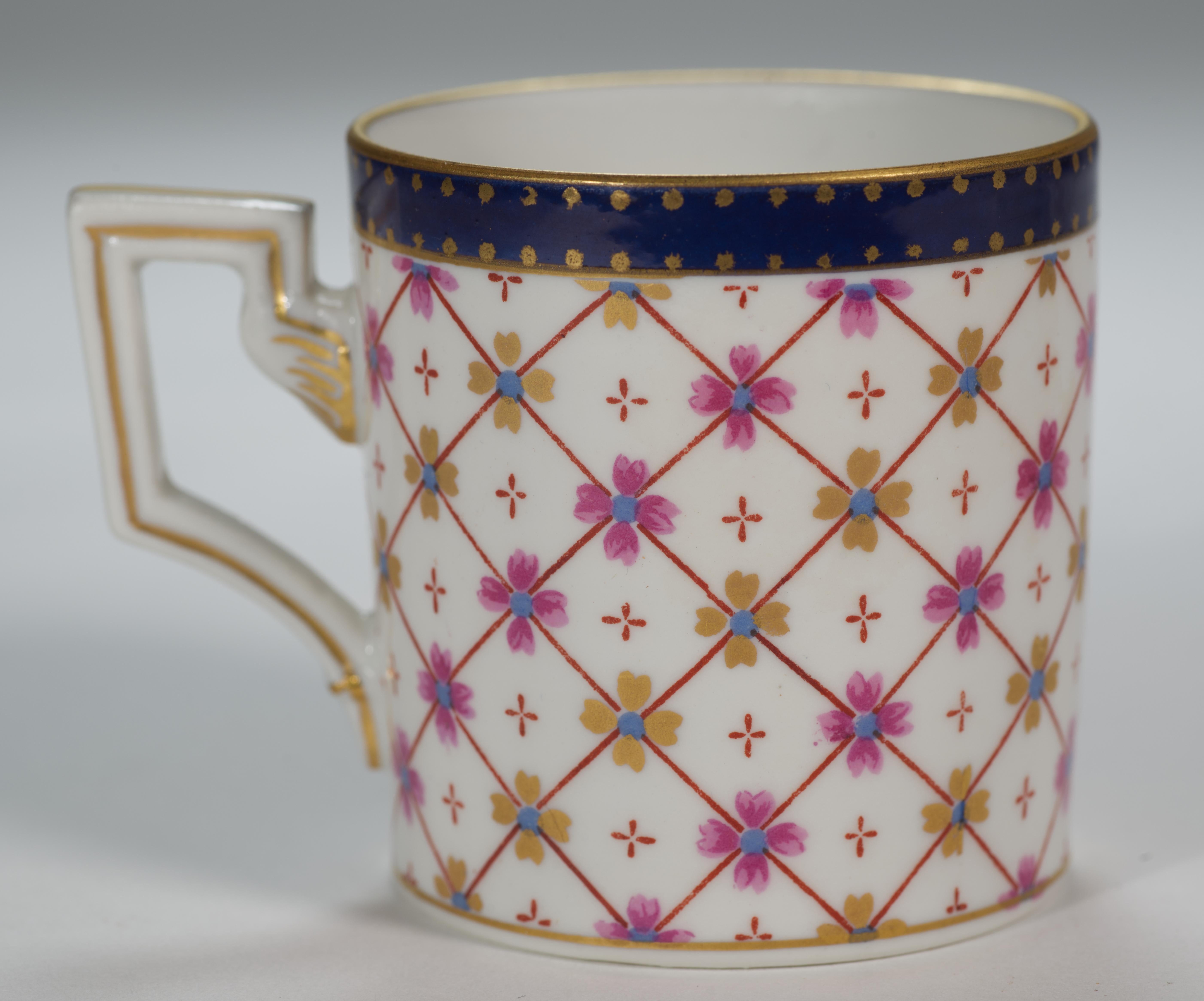Juego de taza y platillo de café espresso de porcelana Ginori, decoración geométrica, Italia años 50 siglo XX en venta