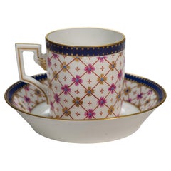 Ginori Porcelain Espresso Cup and Saucer Set, Geometric Decor, Italy 1950s