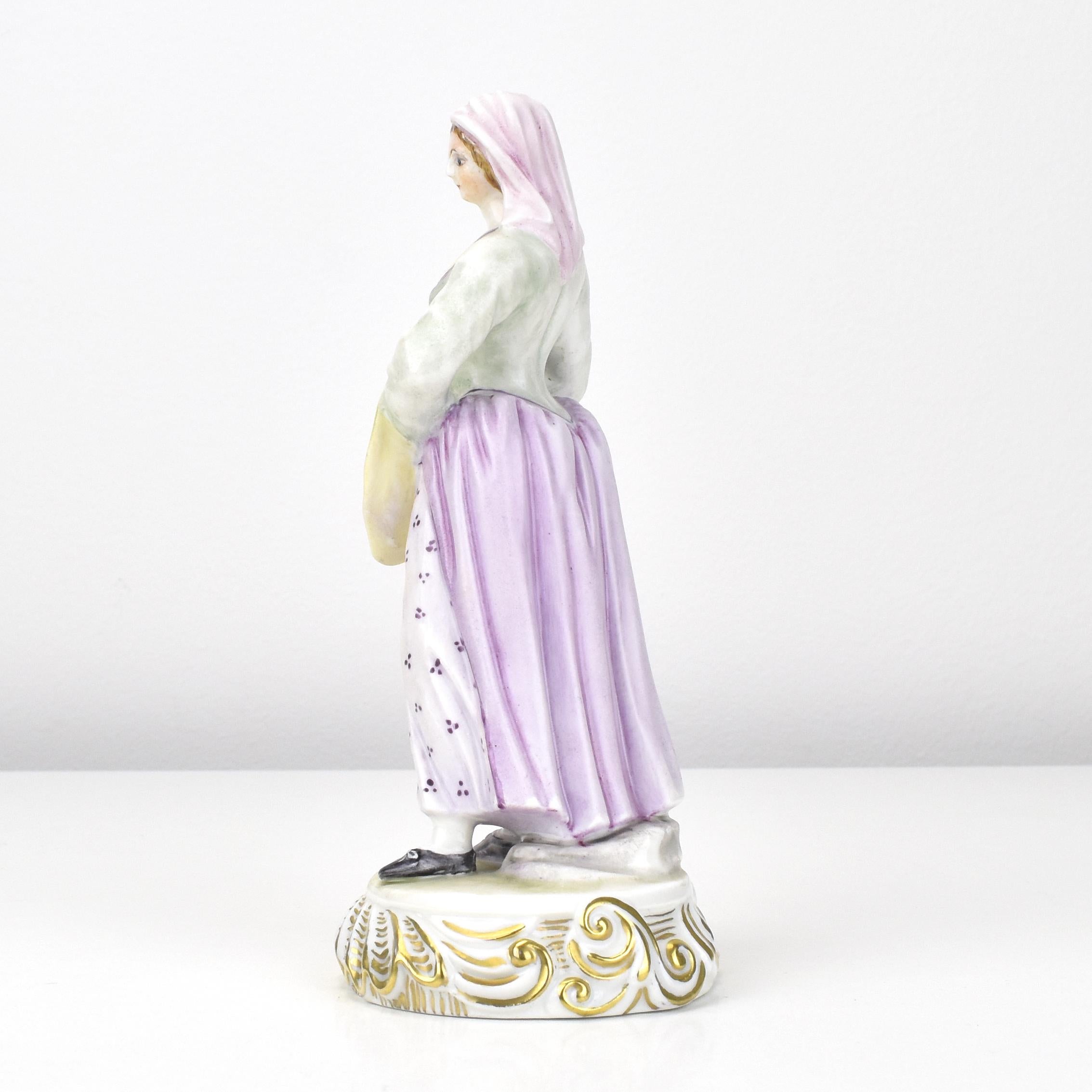Italian Ginori Porcelain Figurine Trio with Floral Baskets