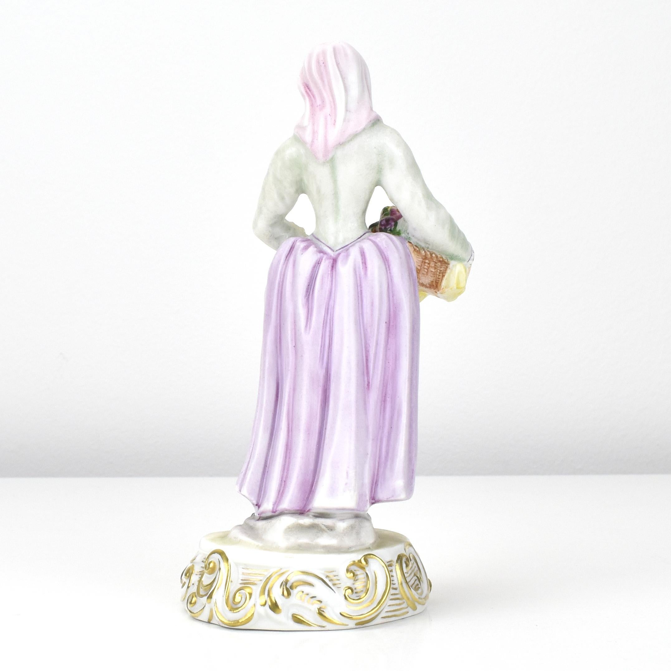 Hand-Crafted Ginori Porcelain Figurine Trio with Floral Baskets