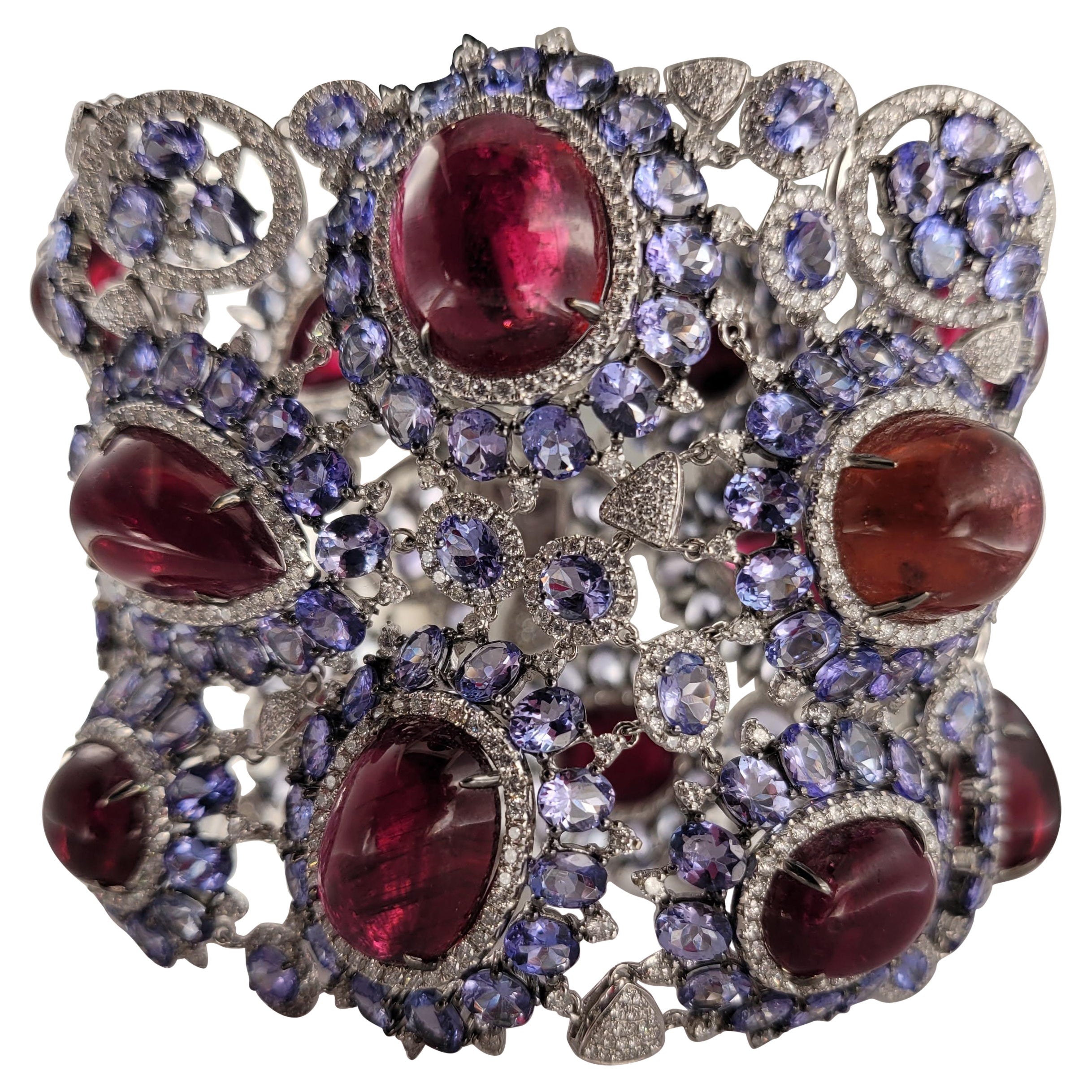 Ginormus Bracelet de 237 carats de rubyllite, 16 carats de tanzanite et diamants en 18KWG