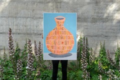 African Pattern Pot, Still Life Painting on Paper, Ancient Ceramic Vessel, 2024