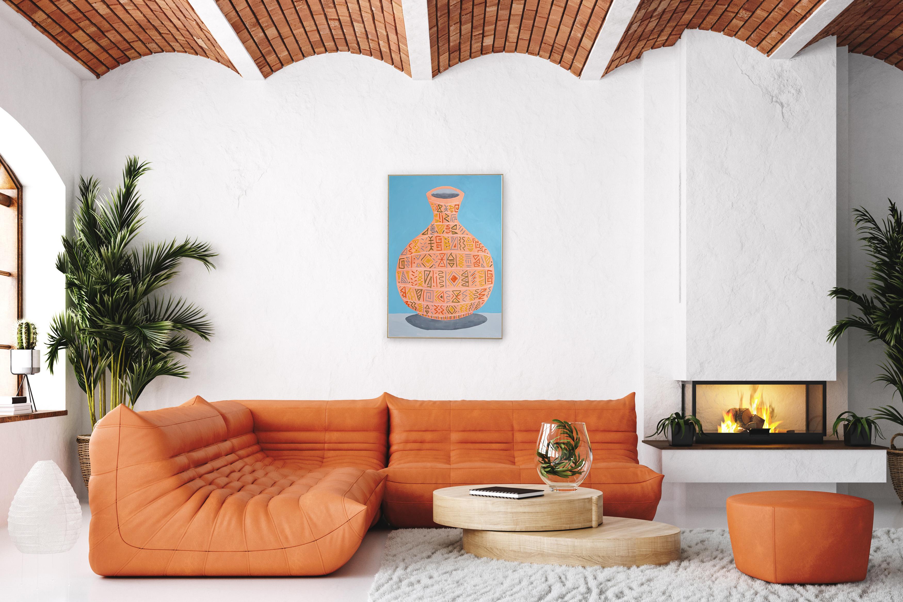 African Pattern Pot, Still Life Painting on Paper, Ancient Ceramic Vessel, 2024 1