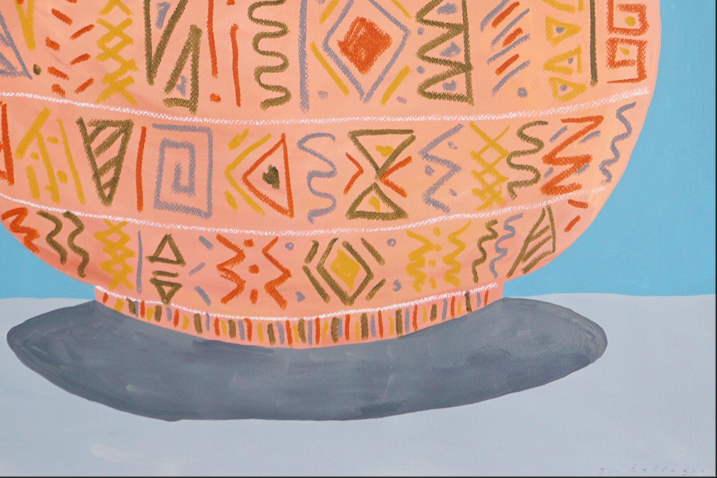 African Pattern Pot, Still Life Painting on Paper, Ancient Ceramic Vessel, 2024 2