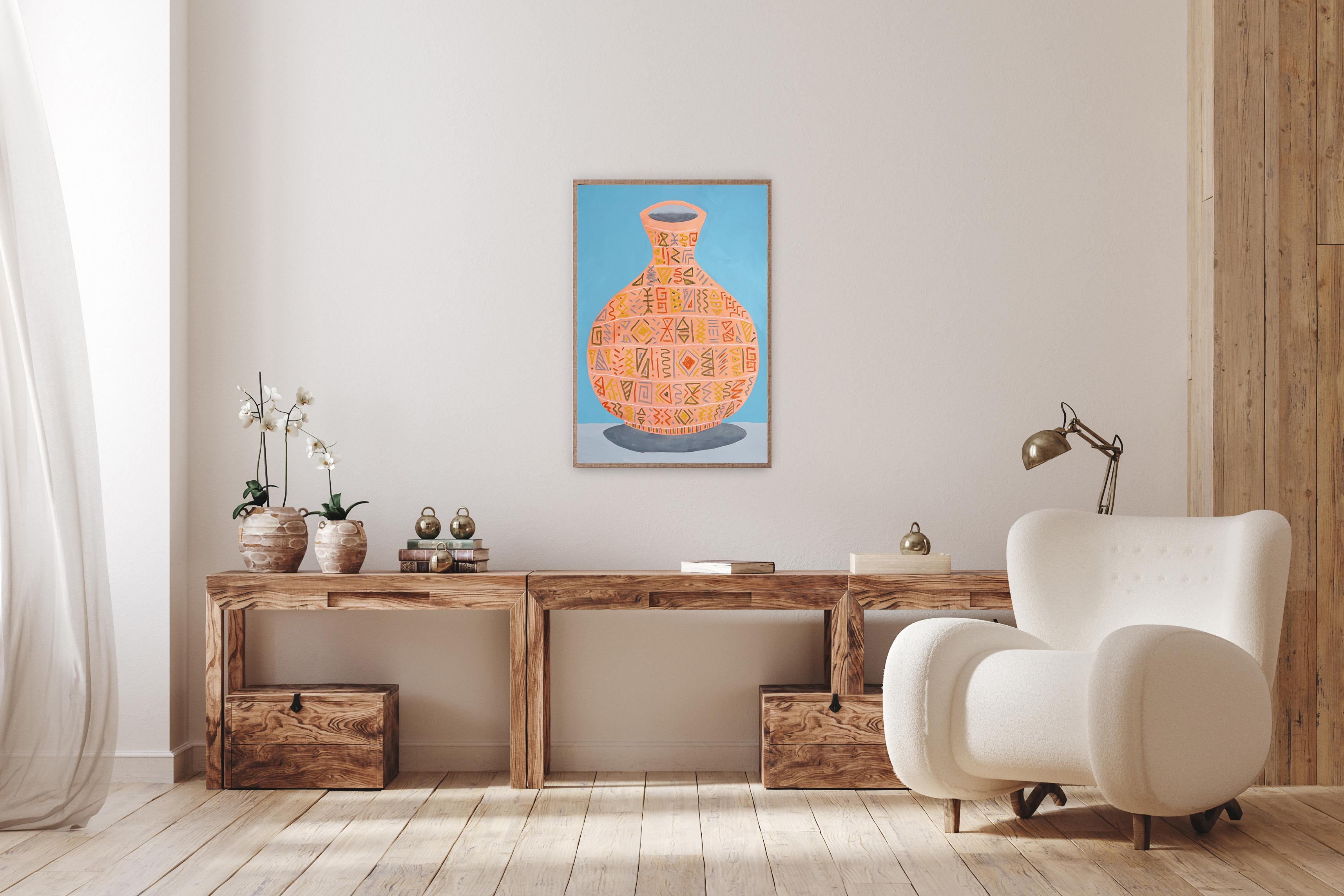 African Pattern Pot, Still Life Painting on Paper, Ancient Ceramic Vessel, 2024 3