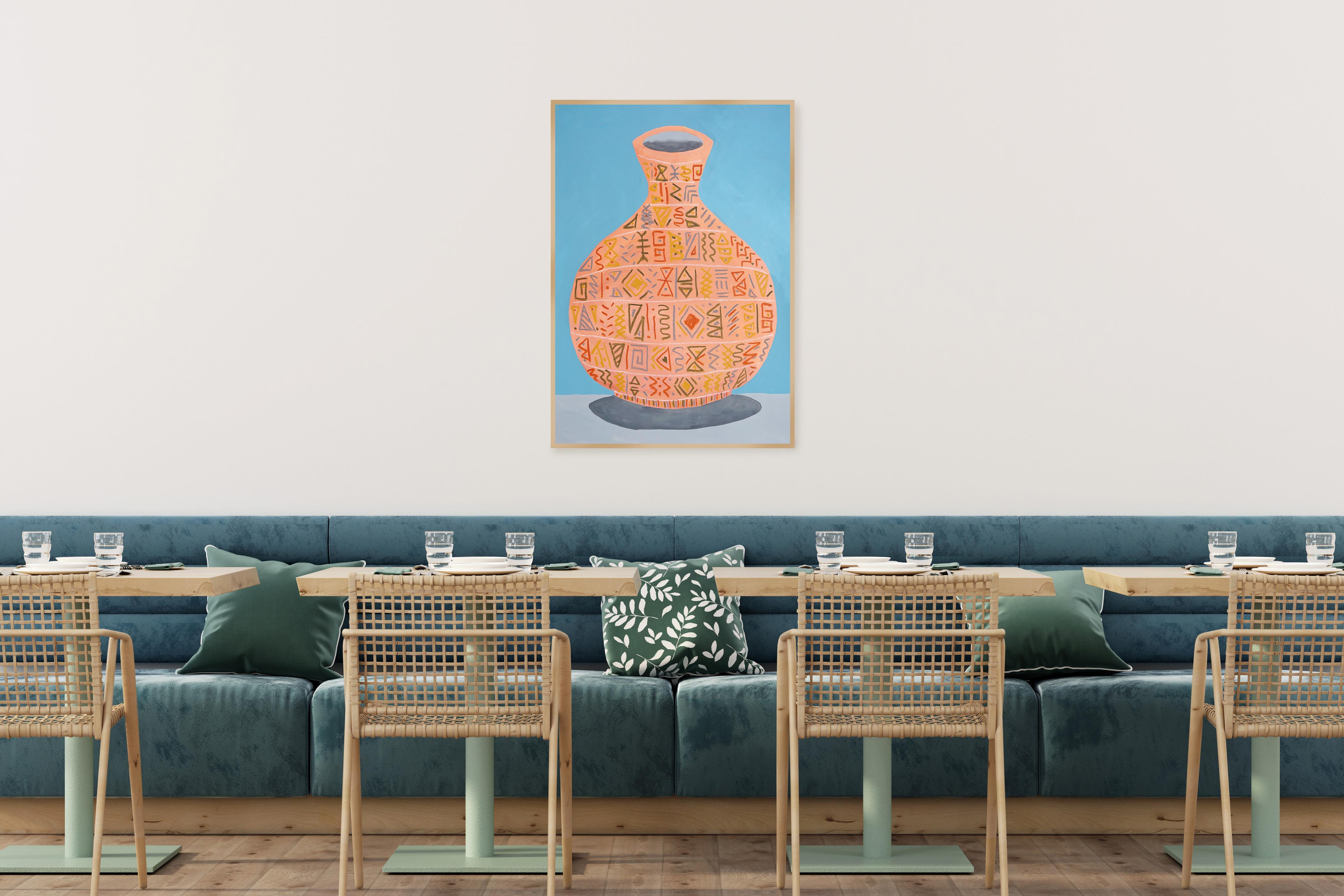 African Pattern Pot, Still Life Painting on Paper, Ancient Ceramic Vessel, 2024 4