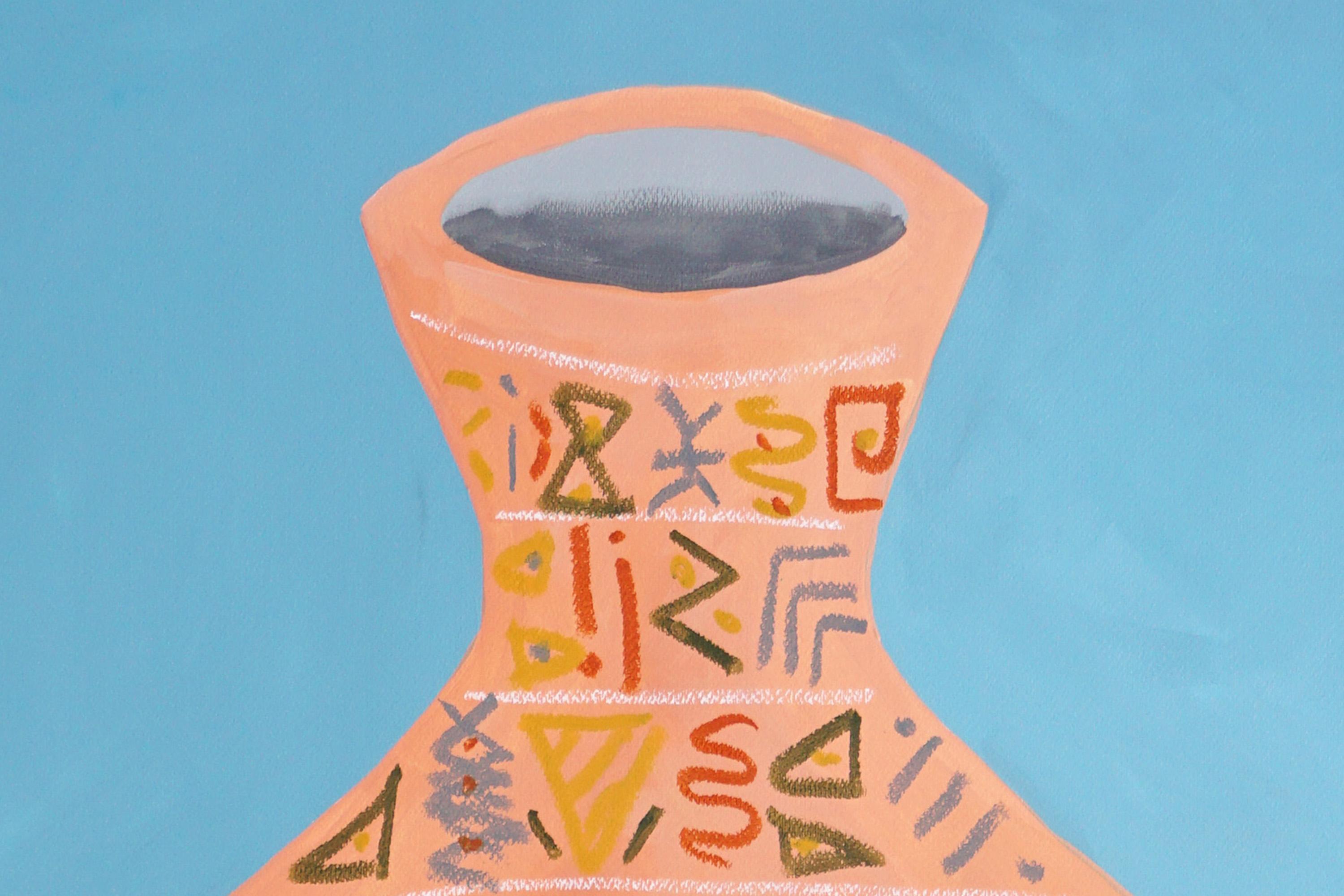 African Pattern Pot, Still Life Painting on Paper, Ancient Ceramic Vessel, 2024 5