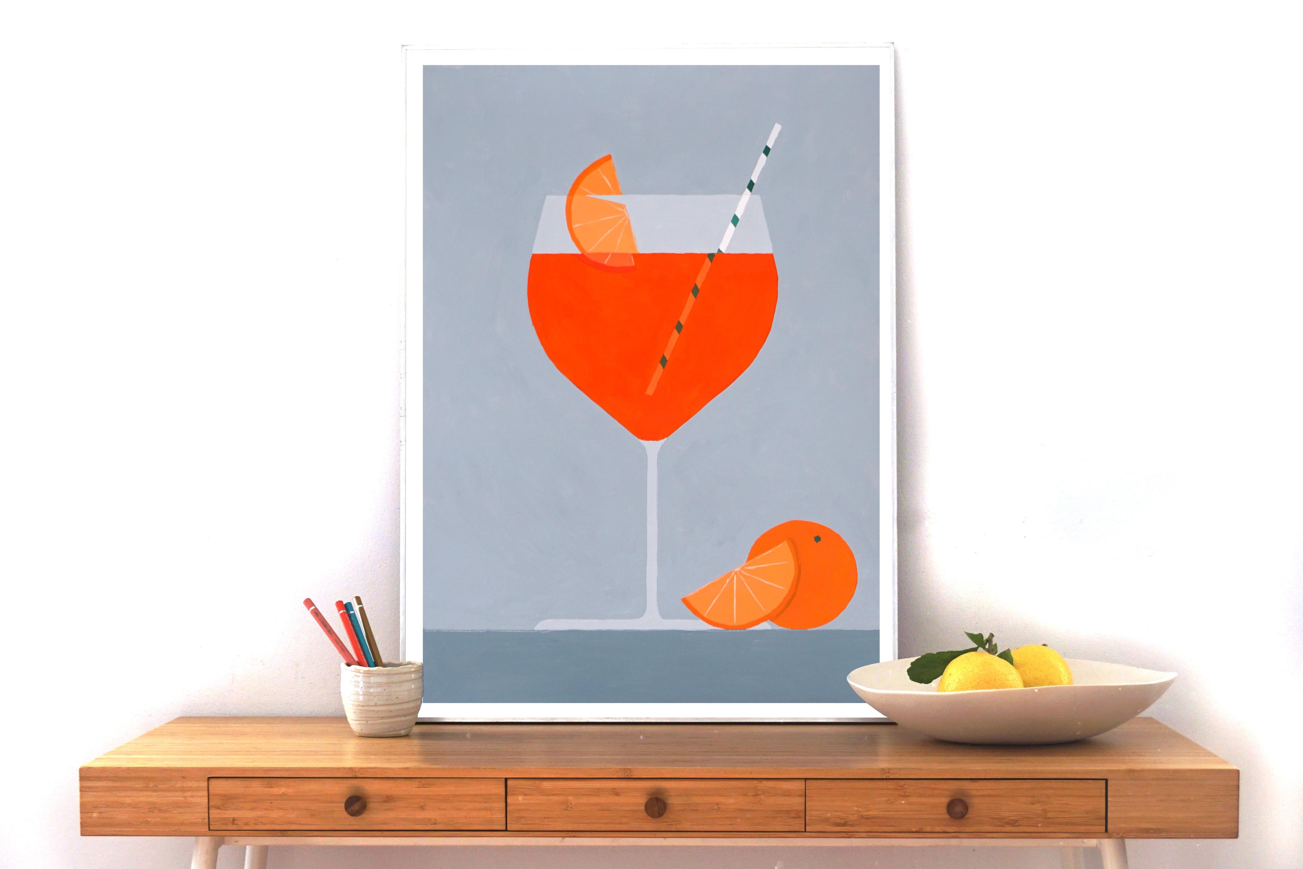 Aperol Spritz all'arancia, Natura morta moderna, Bevanda, Agrumi, Stile italiano - Painting Realismo americano di Gio Bellagio