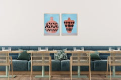 Dittico di vasi greci arcaici, vaso con motivi in ceramica, pittura acrilica su carta