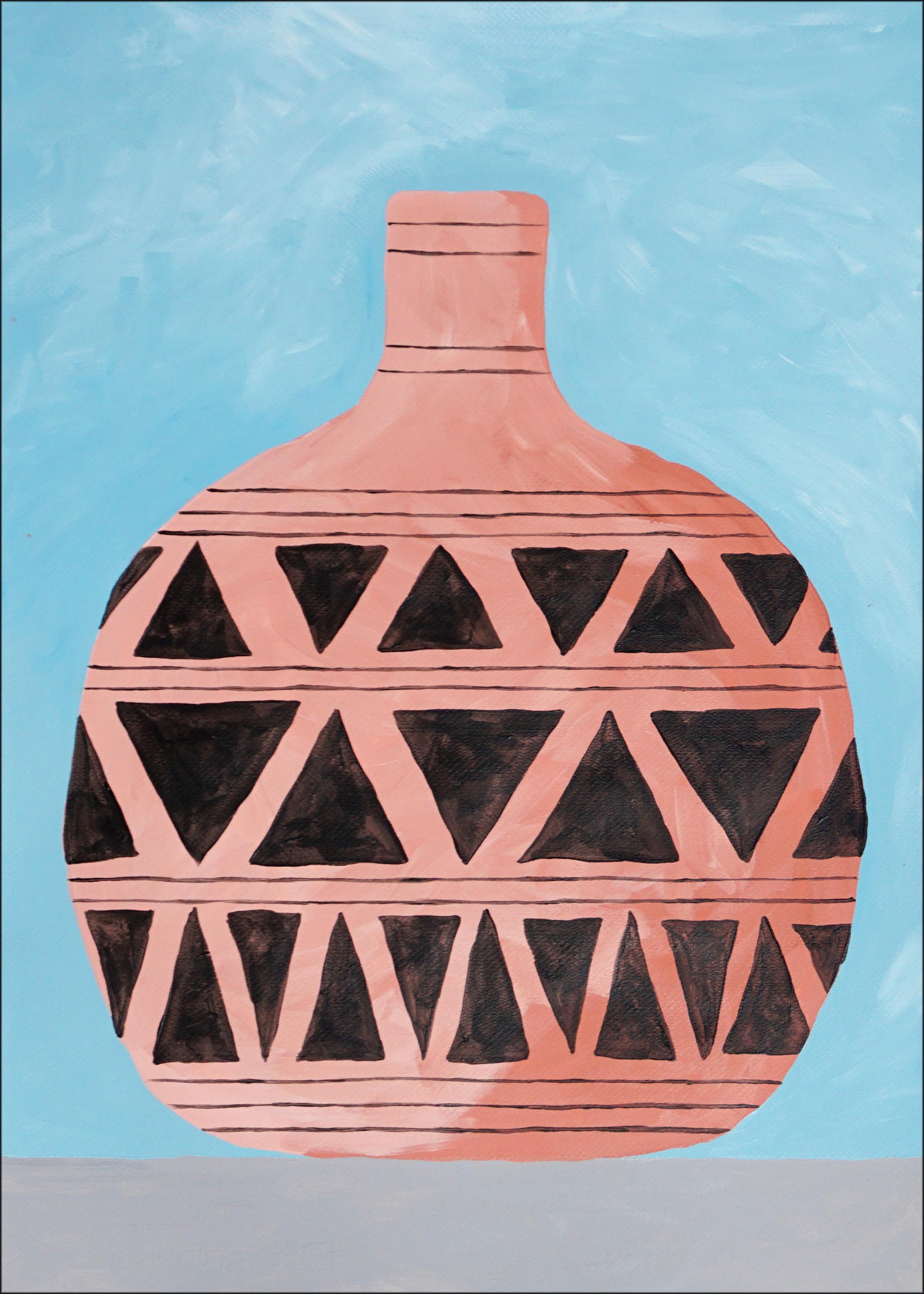 Dittico di vasi greci arcaici, vaso con motivi in ceramica, pittura acrilica su carta - Still-Life Painting Blu di Gio Bellagio