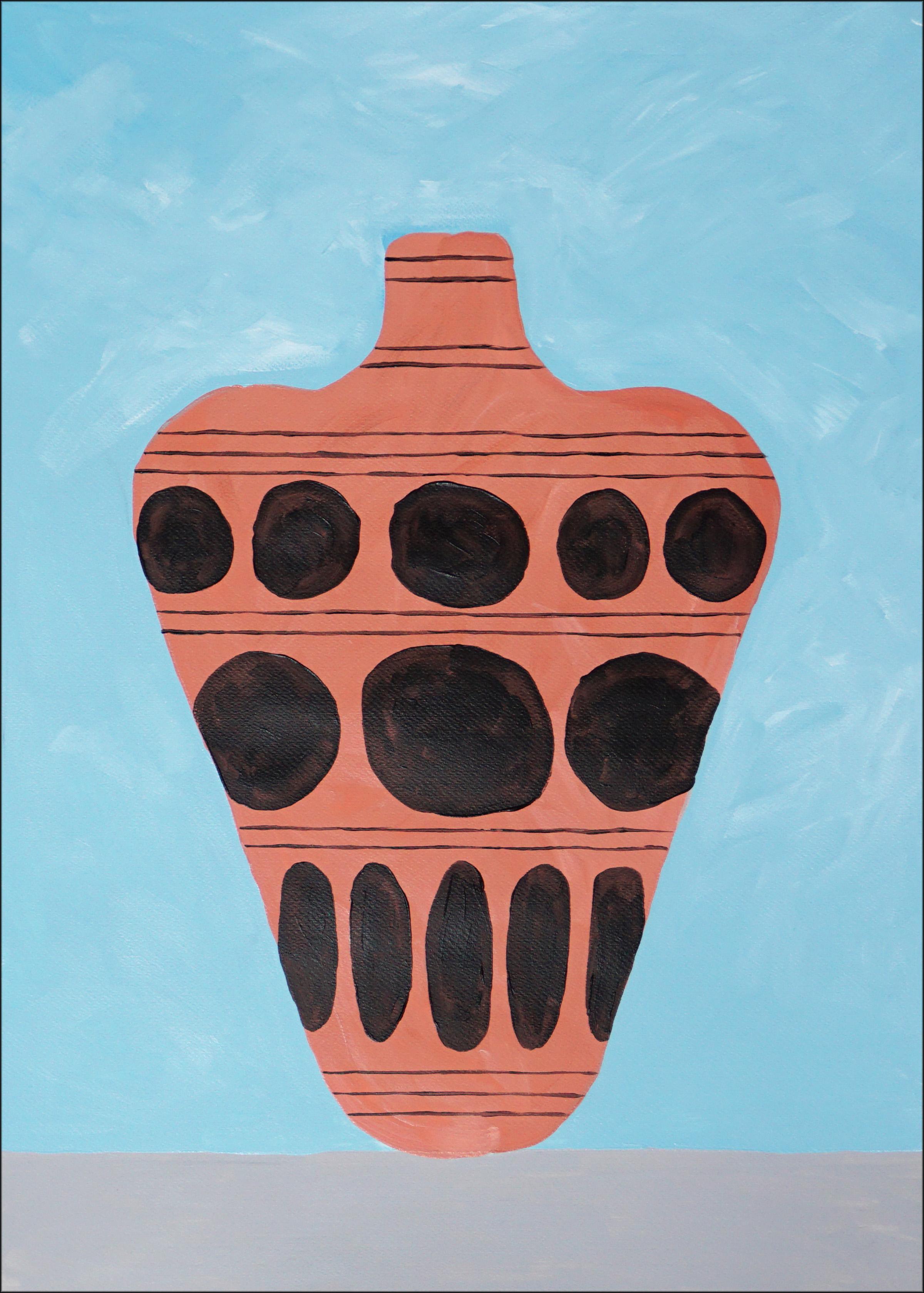 Questo dittico di nature morte moderne di Gio  Bellagio si ispira agli antichi vasi di ceramica greci. I vasi sono decorati con motivi minimalisti che ricordano la geometria greca, enfatizzando la qualità senza tempo delle forme e infondendo