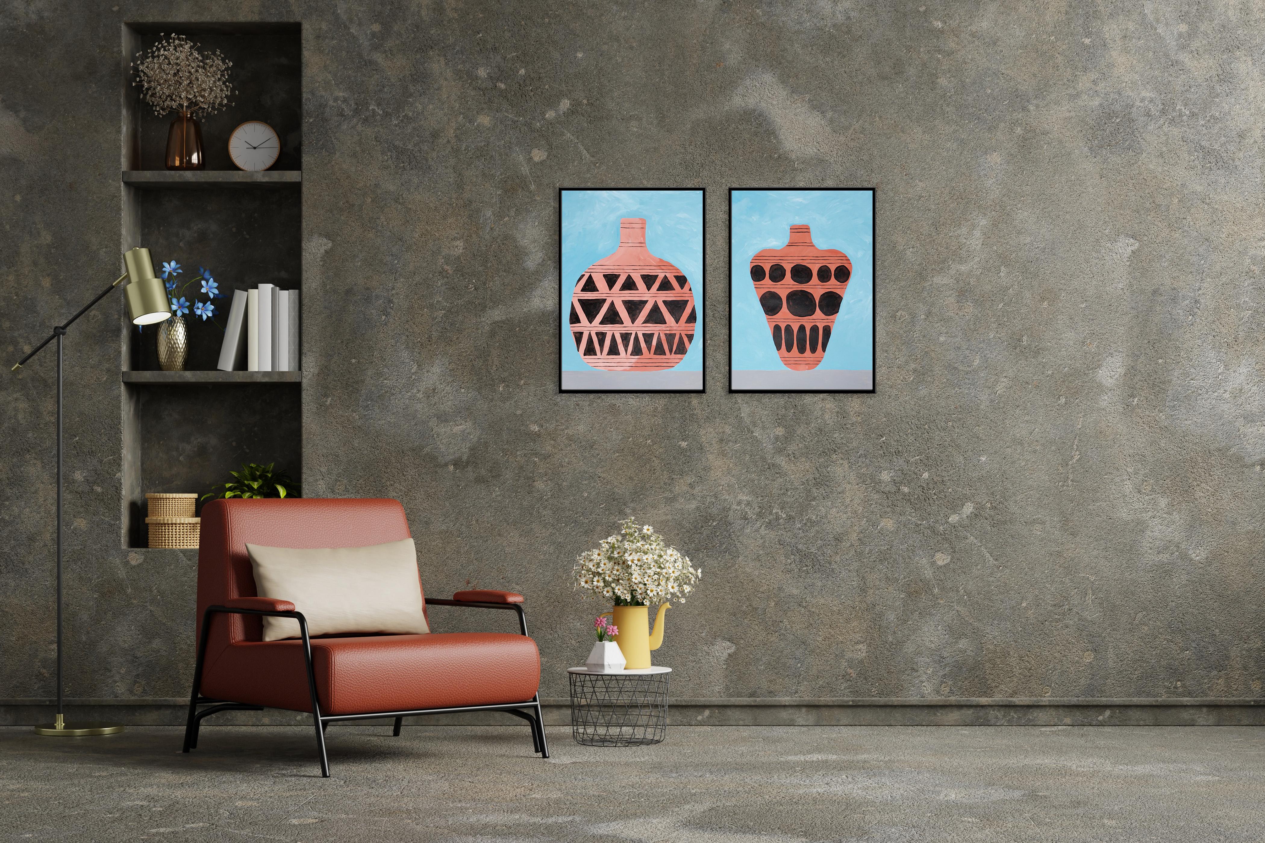 Dittico di vasi greci arcaici, vaso con motivi in ceramica, pittura acrilica su carta in vendita 1