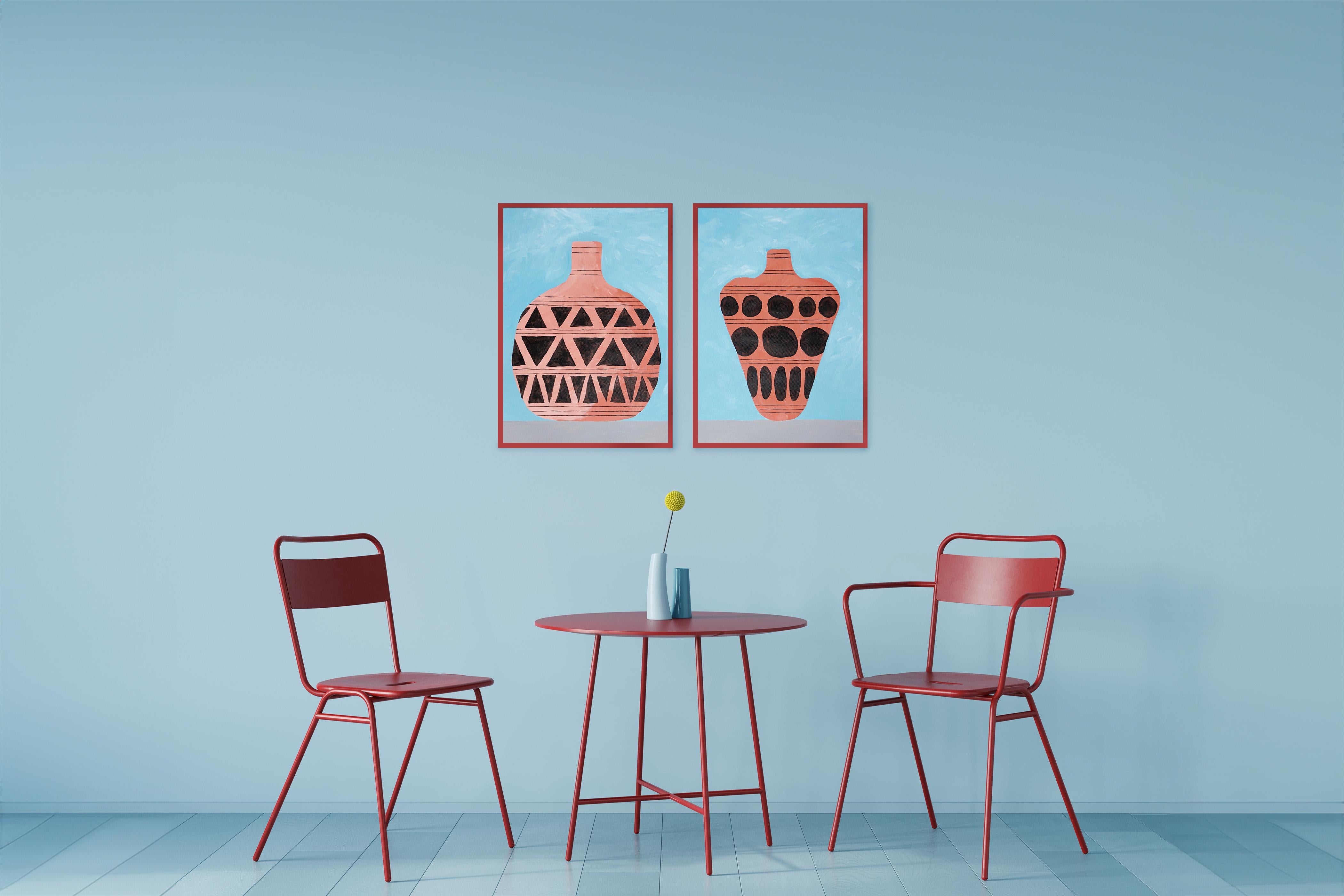 Dittico di vasi greci arcaici, vaso con motivi in ceramica, pittura acrilica su carta in vendita 2