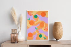 Bottles and Falling Citrus Fruits, Still Life Patterns, Orange Purple Silhouette