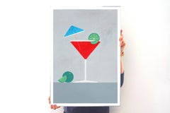 Cosmopolitanischer Cocktail, Realismus-Modern-Stillleben, Barszene, Limonenbecher, Rot