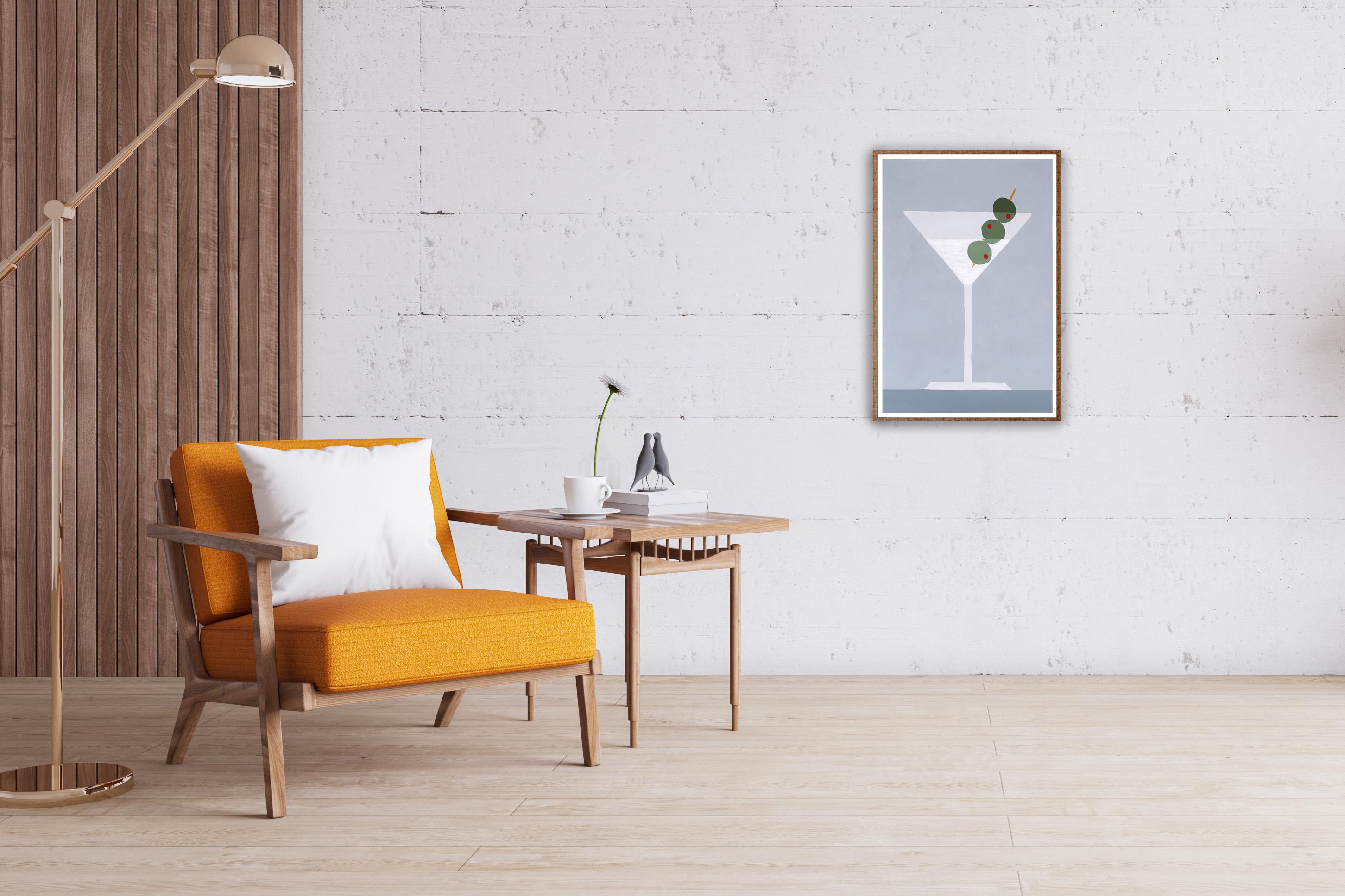 Dirty Martini, Contemporary Still Life, Italian Food, Slate Gray, Beverage   - Painting by Gio Bellagio