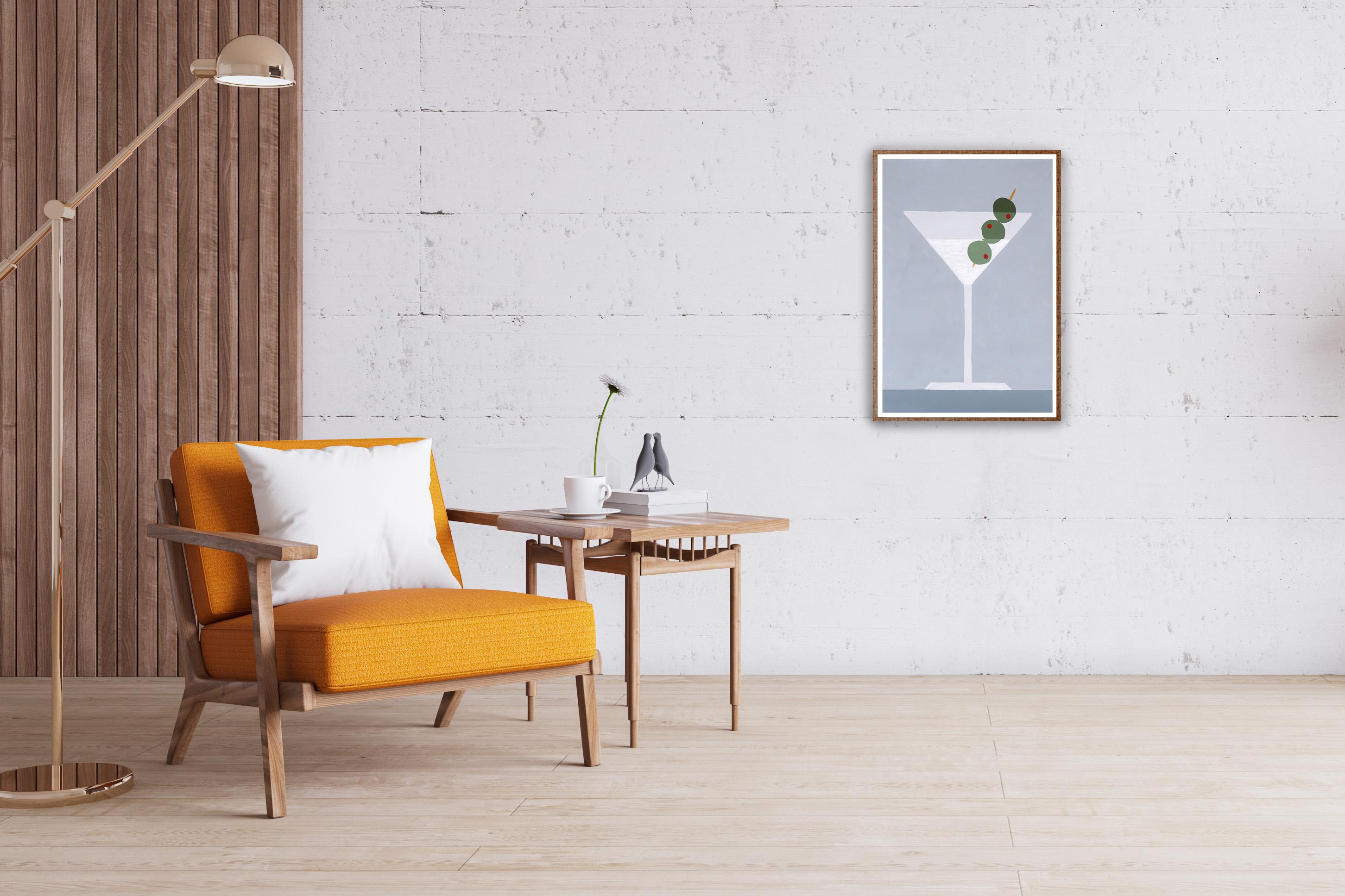 Dirty Martini, Contemporary Still Life, Italian Food, Slate Gray, Beverage - Painting by Gio Bellagio