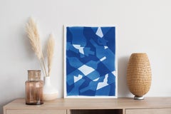 Falling Bottles, Still Life in Blue Tones, Patterns and Layers, Unique Cyanotype