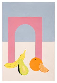 Fruit and Pink Architecture, Interior Still Life, Avocado, Banana Orange Realism