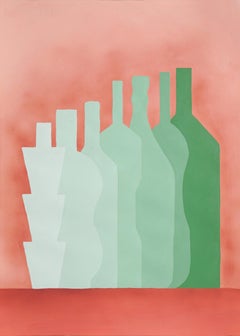 Green Bottle Gradient, Modern Still Life, Pink, Kitchenware Display Silhouette 