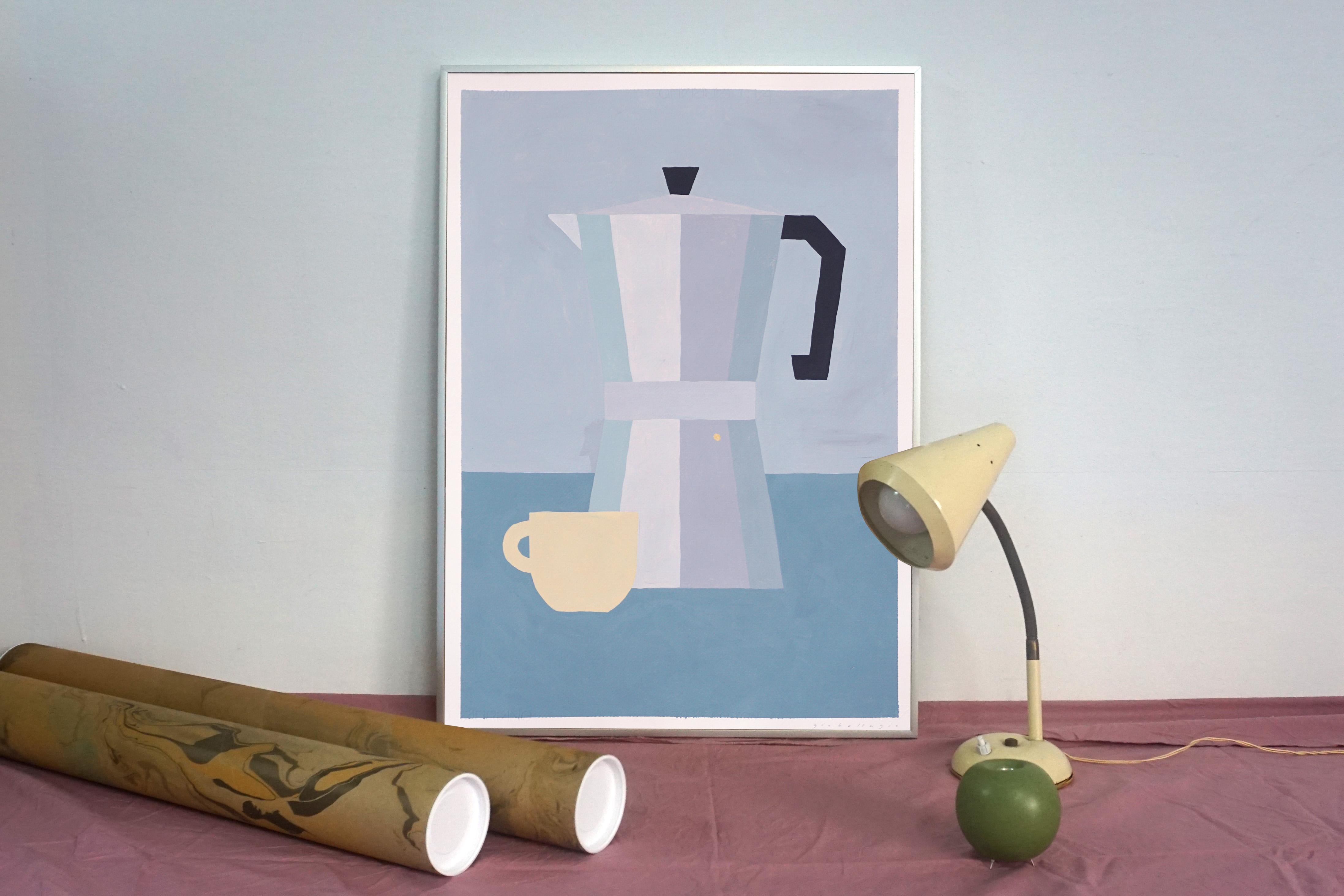 Italian Coffee Maker, Cold Tones, Gray Hue, Modern Still Life, Vintage Espresso 1