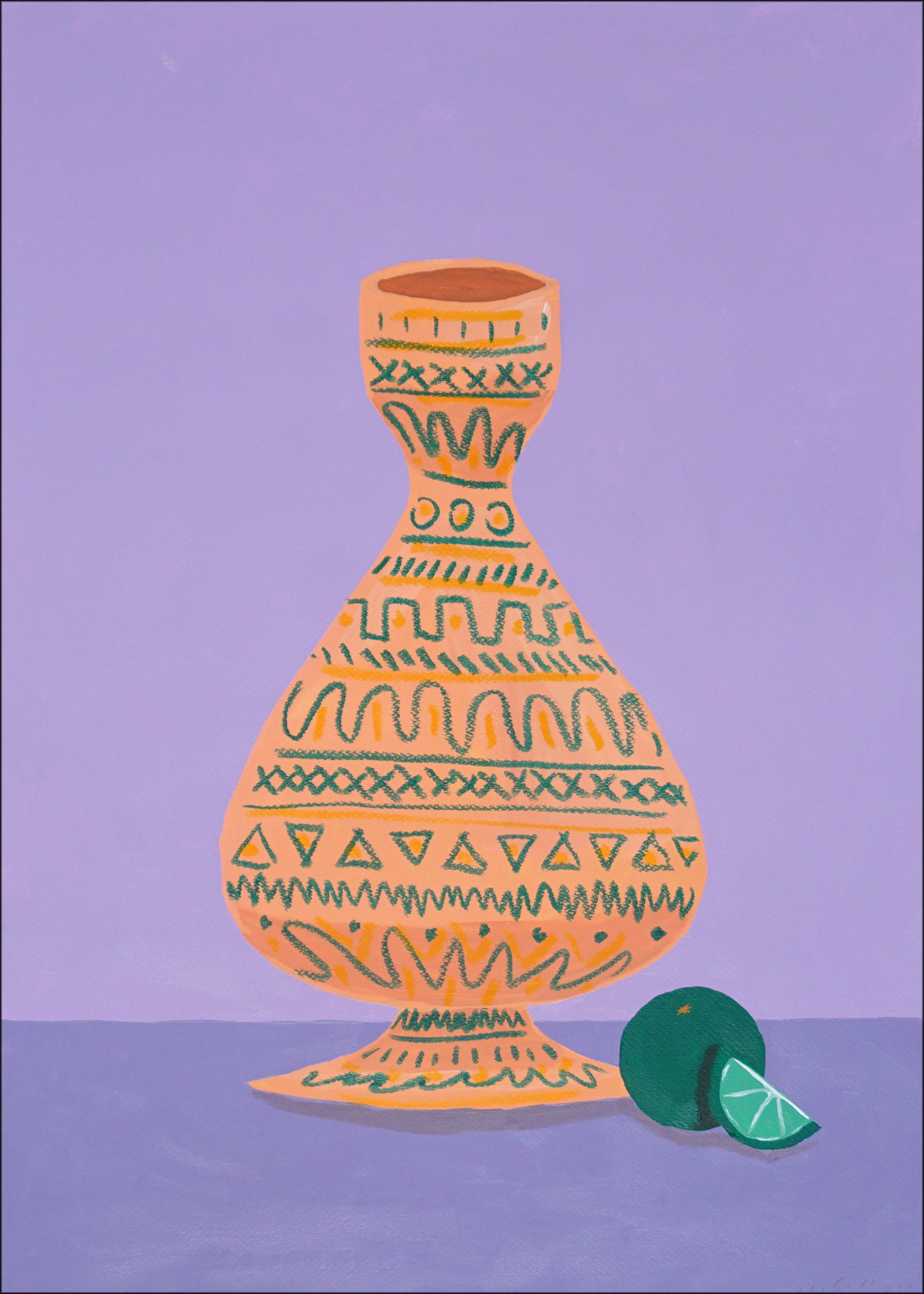 Modern Still Life Diptych of Ceramic Pots, Realist Kitchen Vessels Citrus Fruits - Gray Still-Life Painting by Gio Bellagio