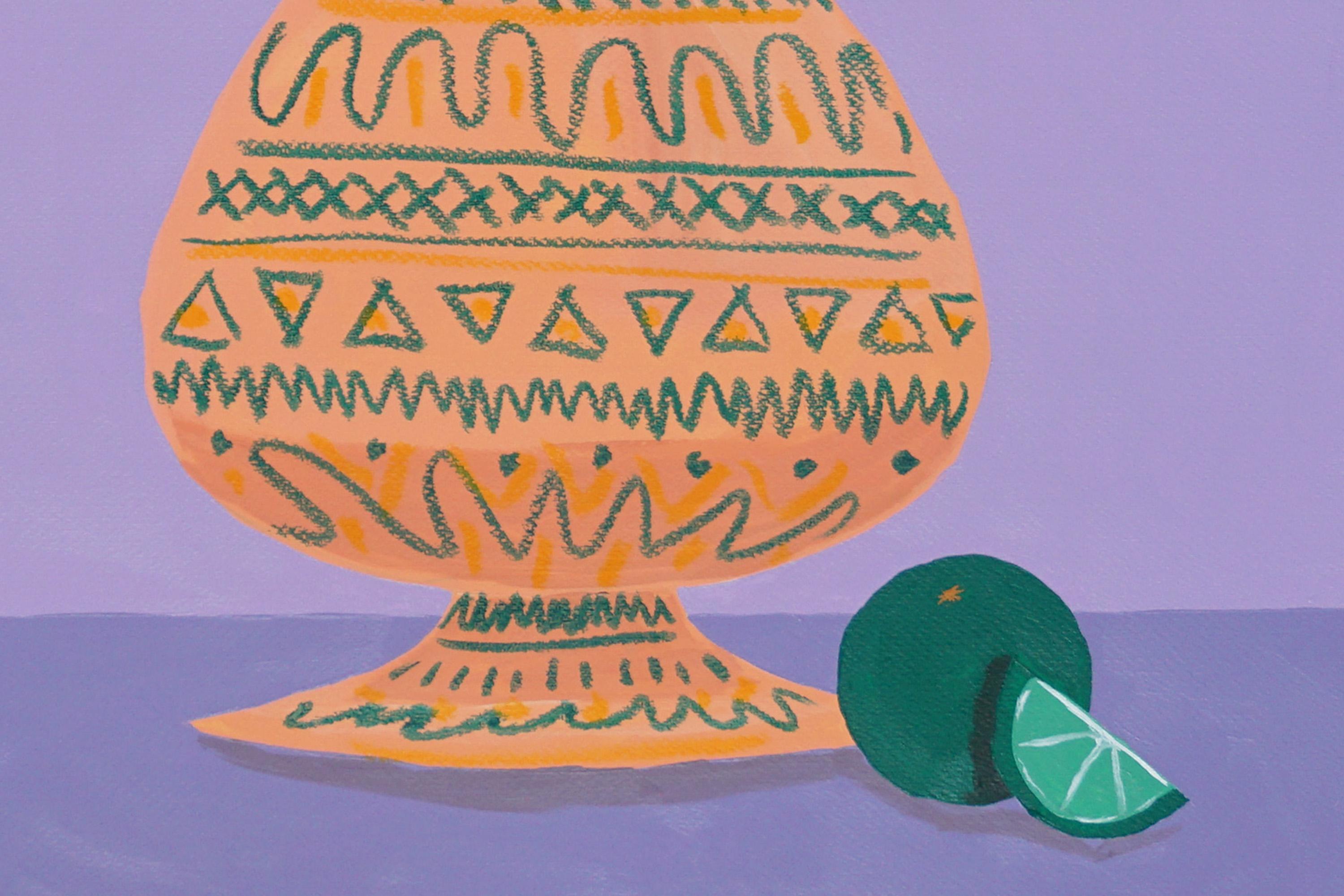 Modern Still Life Diptych of Ceramic Pots, Realist Kitchen Vessels Citrus Fruits For Sale 4