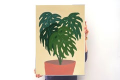 Monstera Plant, Green Interior Plant Pot, Modern Still Life Yellow Background