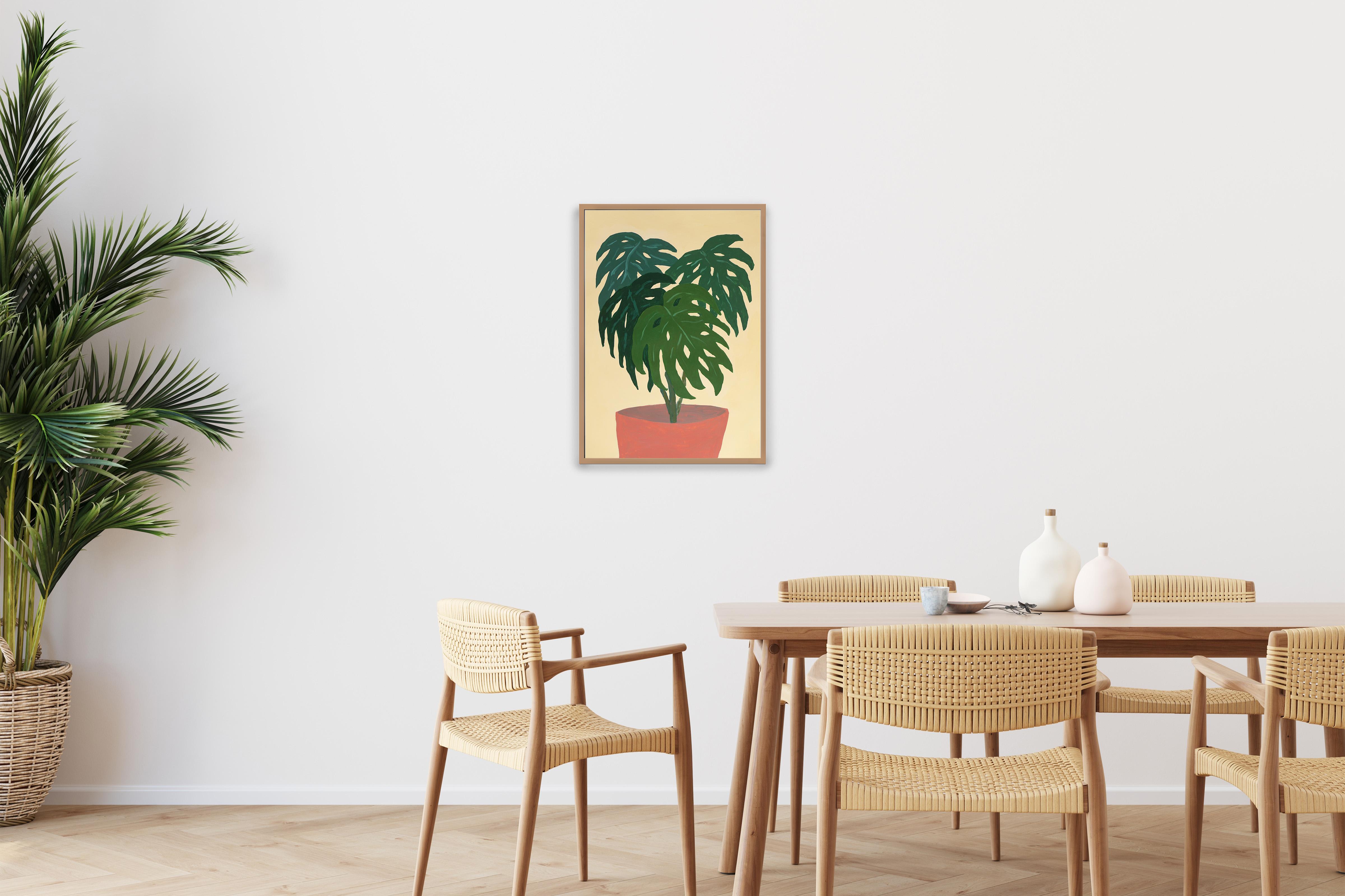Monstera Plant, Green Interior Planth Pot, Modern Still Life Yellow Background For Sale 1