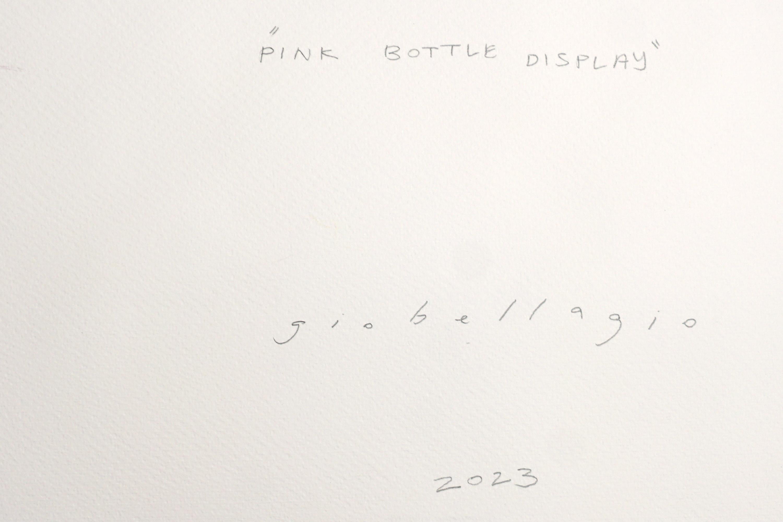 Pink Bottle Display, Modern Still Life, Silhouette Transparencies Tan Background For Sale 3