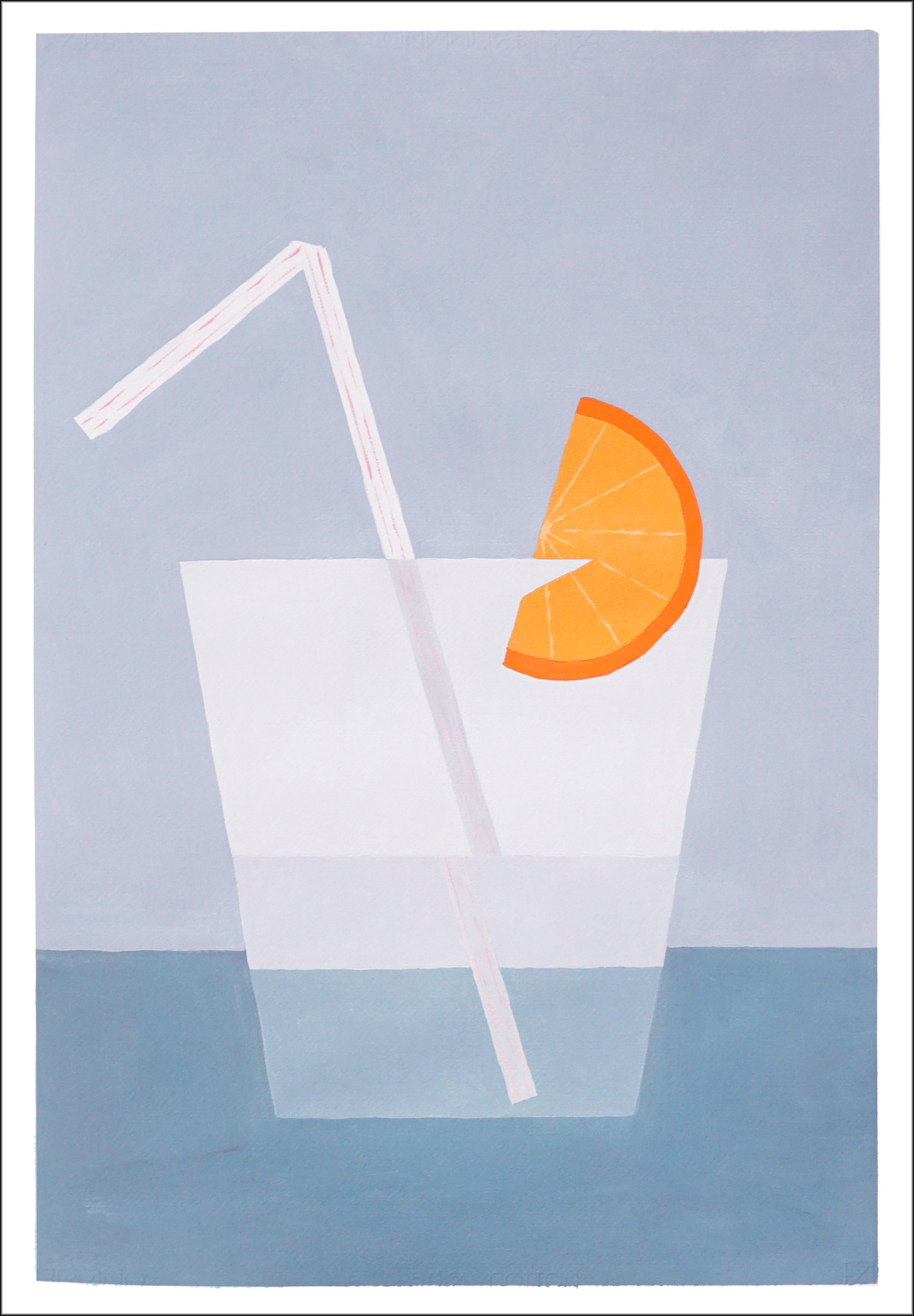 Gio Bellagio Still-Life Painting - Refraction Waves in Blue, Modern Still-life, Soda Beverage with Citrus, Fifties