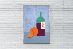 Summer Wine, Italian Modern Still Life Painting, Wine Bottle and Orange Fruit