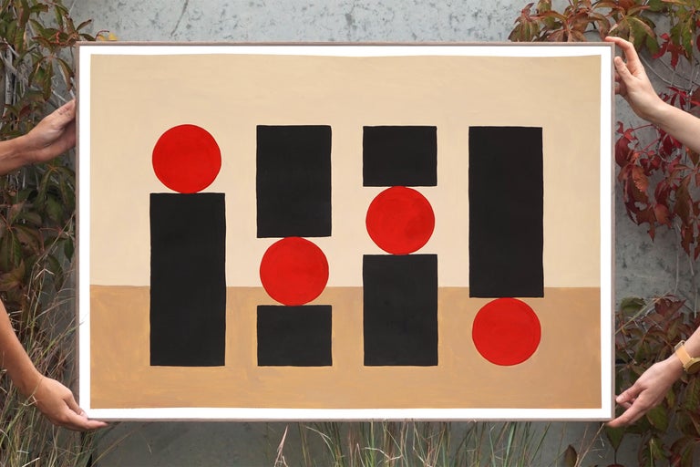 The Balance Problem, Geometric Still Life, Red, Black and Brown, Bauhaus Shapes For Sale 1