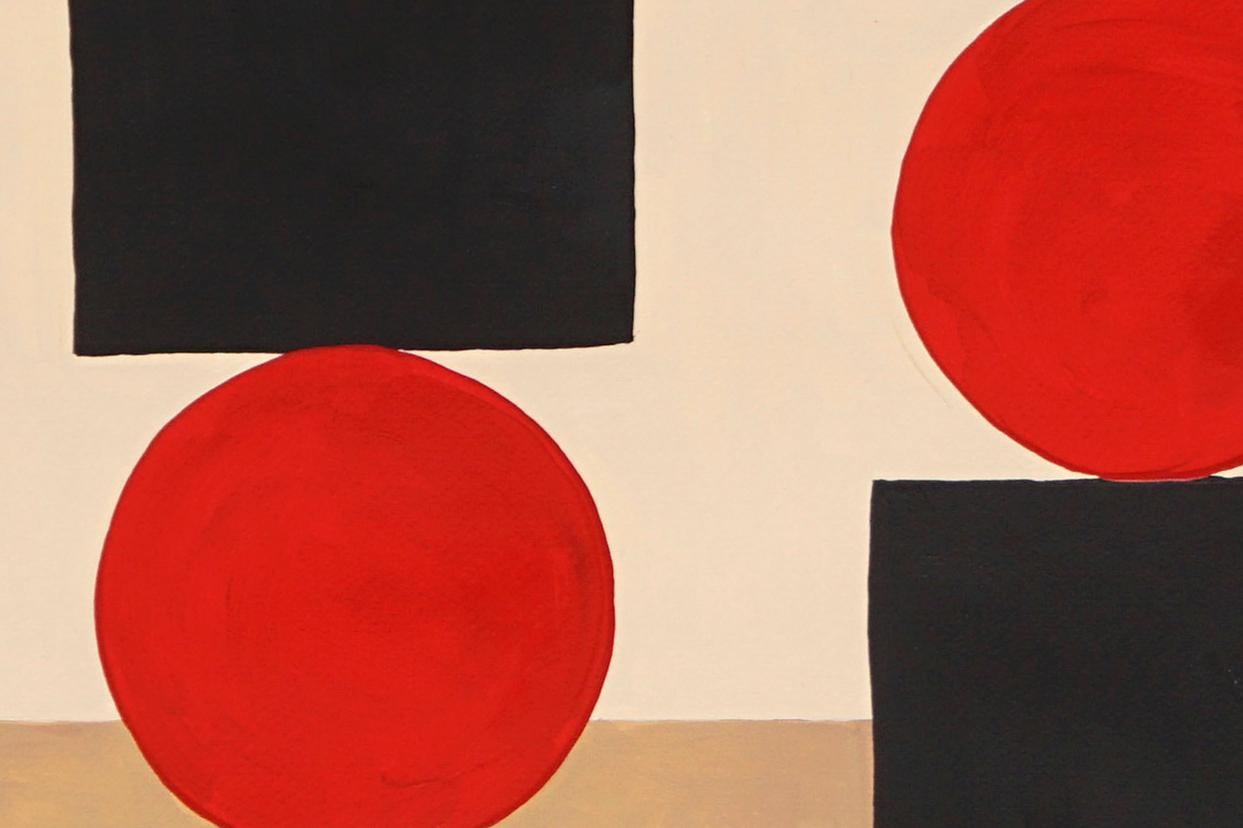 The Balance Problem, Geometric Still Life, Red, Black and Brown, Bauhaus Shapes - Beige Still-Life Painting by Gio Bellagio