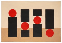 The Balance Problem, Geometric Still Life, Red, Black and Brown, Bauhaus Shapes