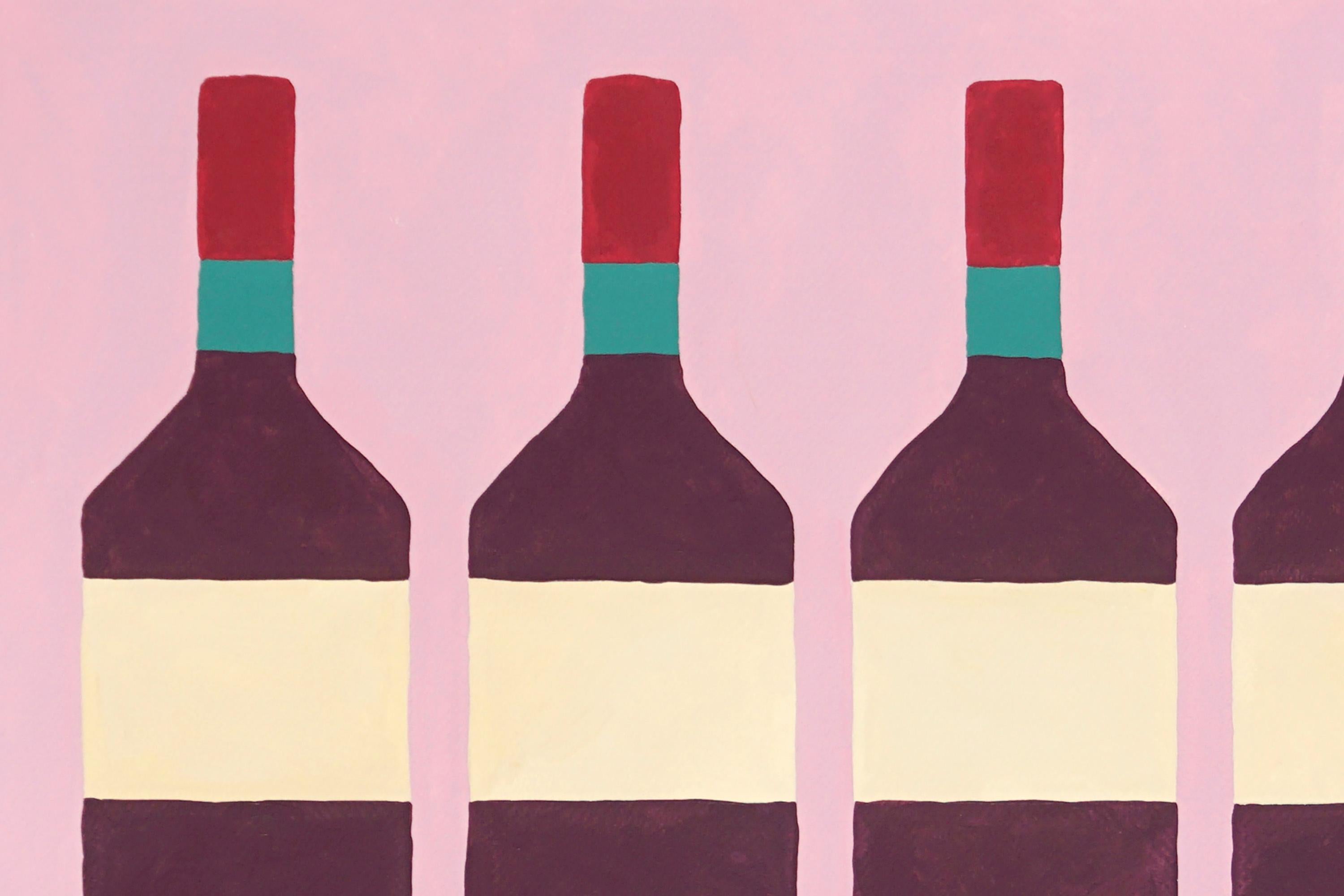 El armario del vino, expositor de botellas,  Tonos Rosas, Bodegón Moderno Realista Ingenuo 3