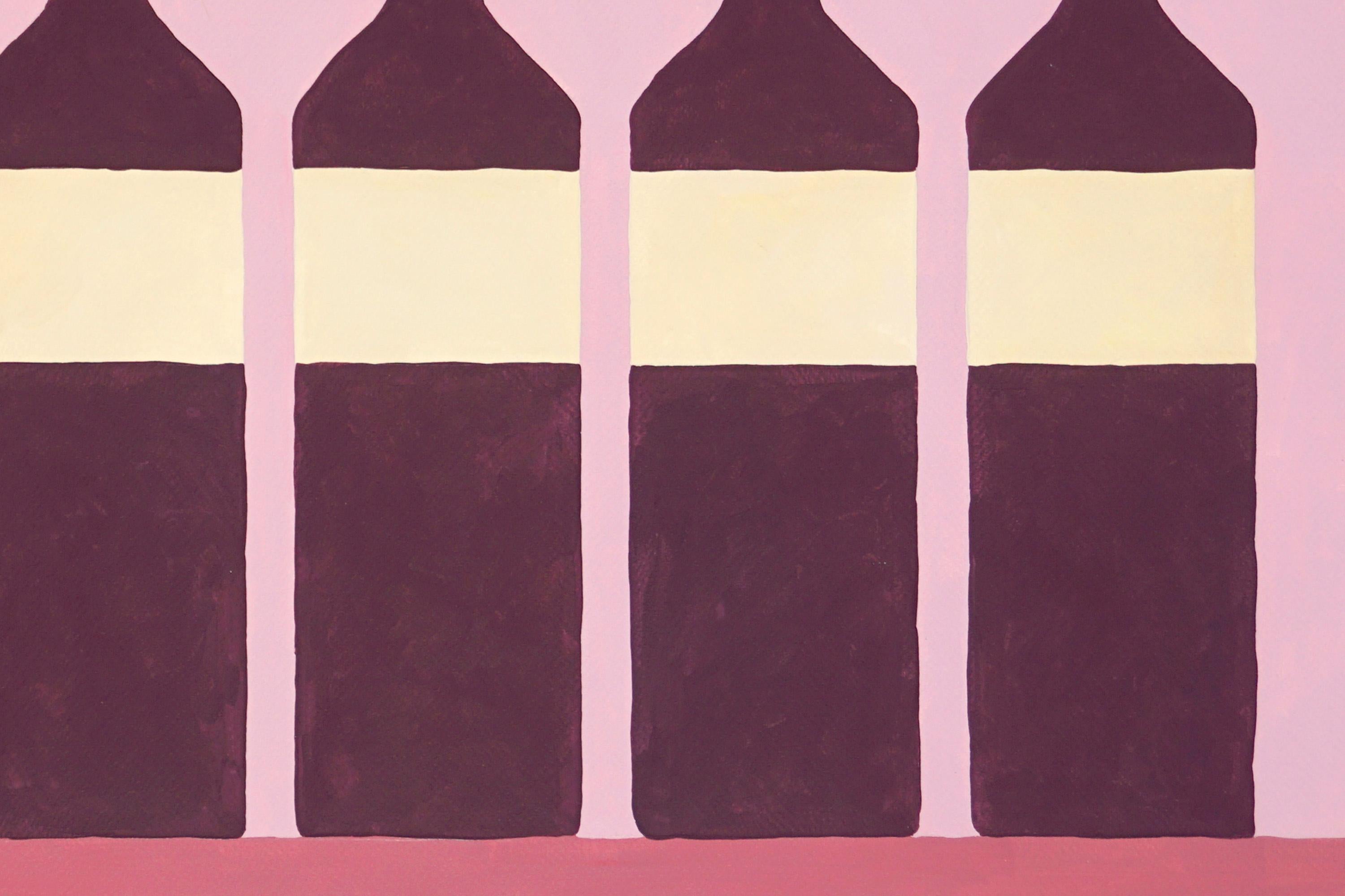 El armario del vino, expositor de botellas,  Tonos Rosas, Bodegón Moderno Realista Ingenuo 4