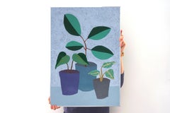 Three Houseplants with Pot, Cold Tones, Naturalistic Modern Still Life