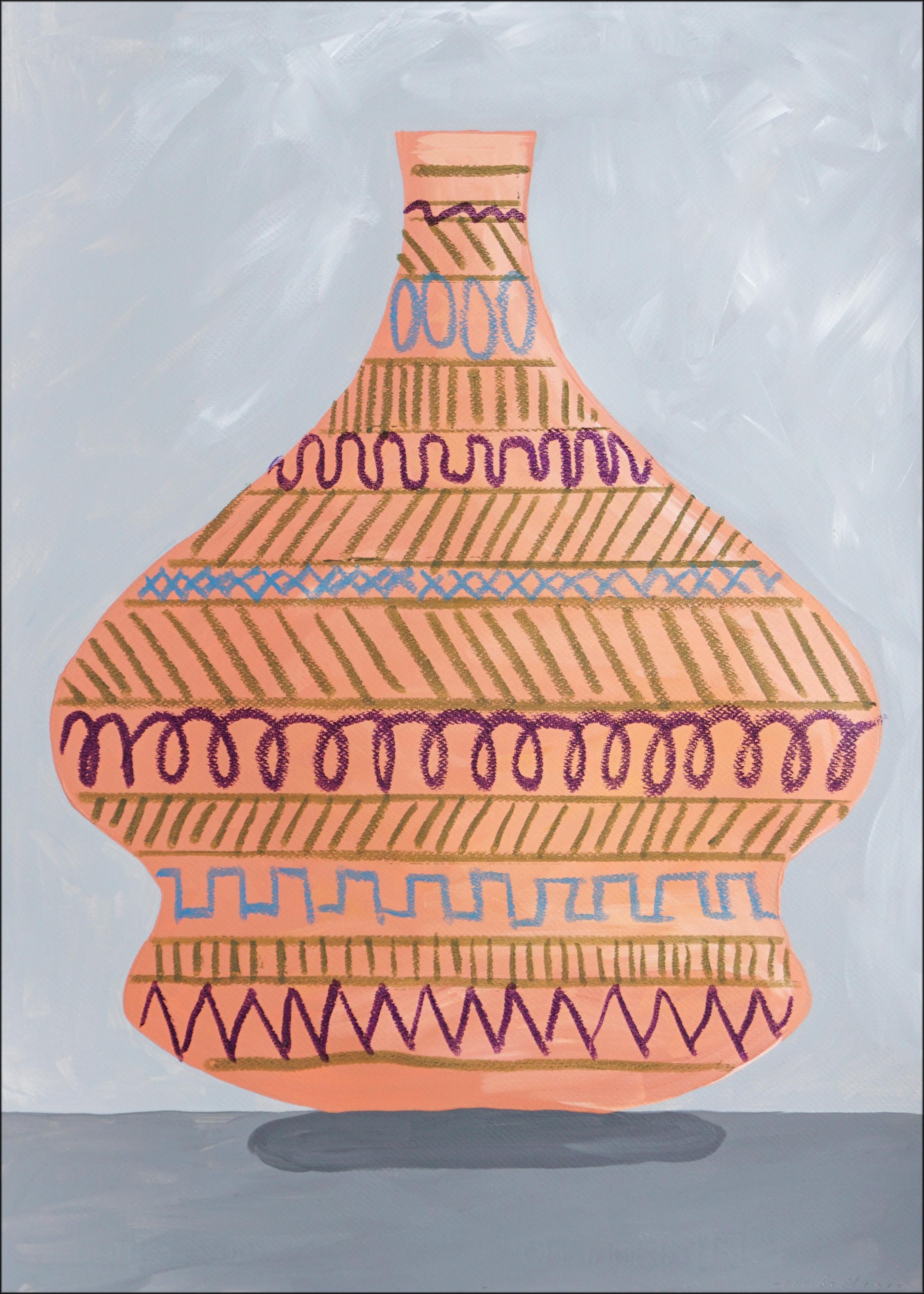 Tribal Scribble Pots Diptychon, Inspirationsgemälde auf Papier mit antikem griechischem Sockel (Amerikanischer Realismus), Painting, von Gio Bellagio