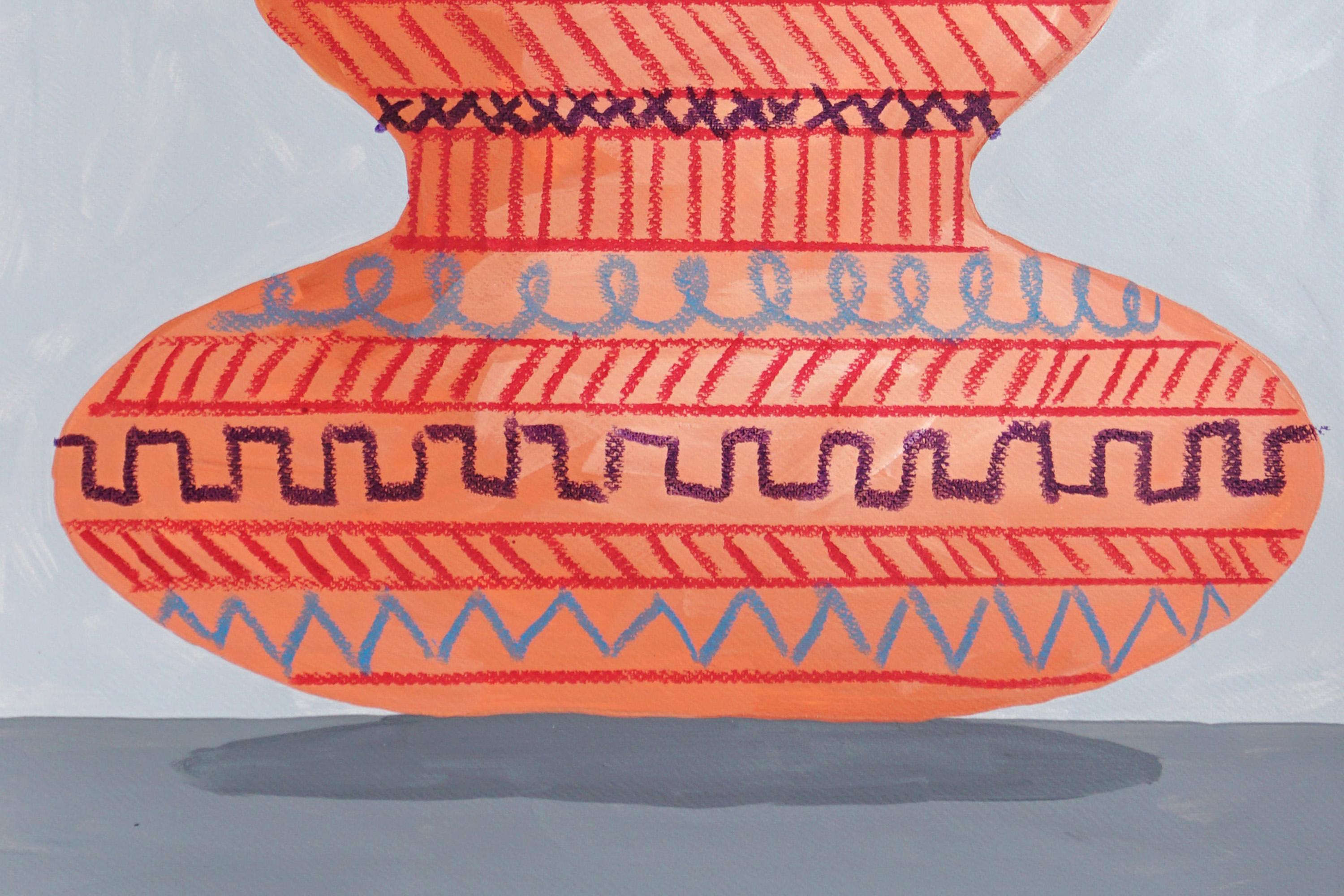 Tribal Scribble Pots Diptychon, Inspirationsgemälde auf Papier mit antikem griechischem Sockel im Angebot 4