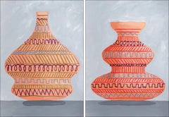 Tribal Scribble Pots Diptych, Ancient Greek Base Inspiration Painting on Paper