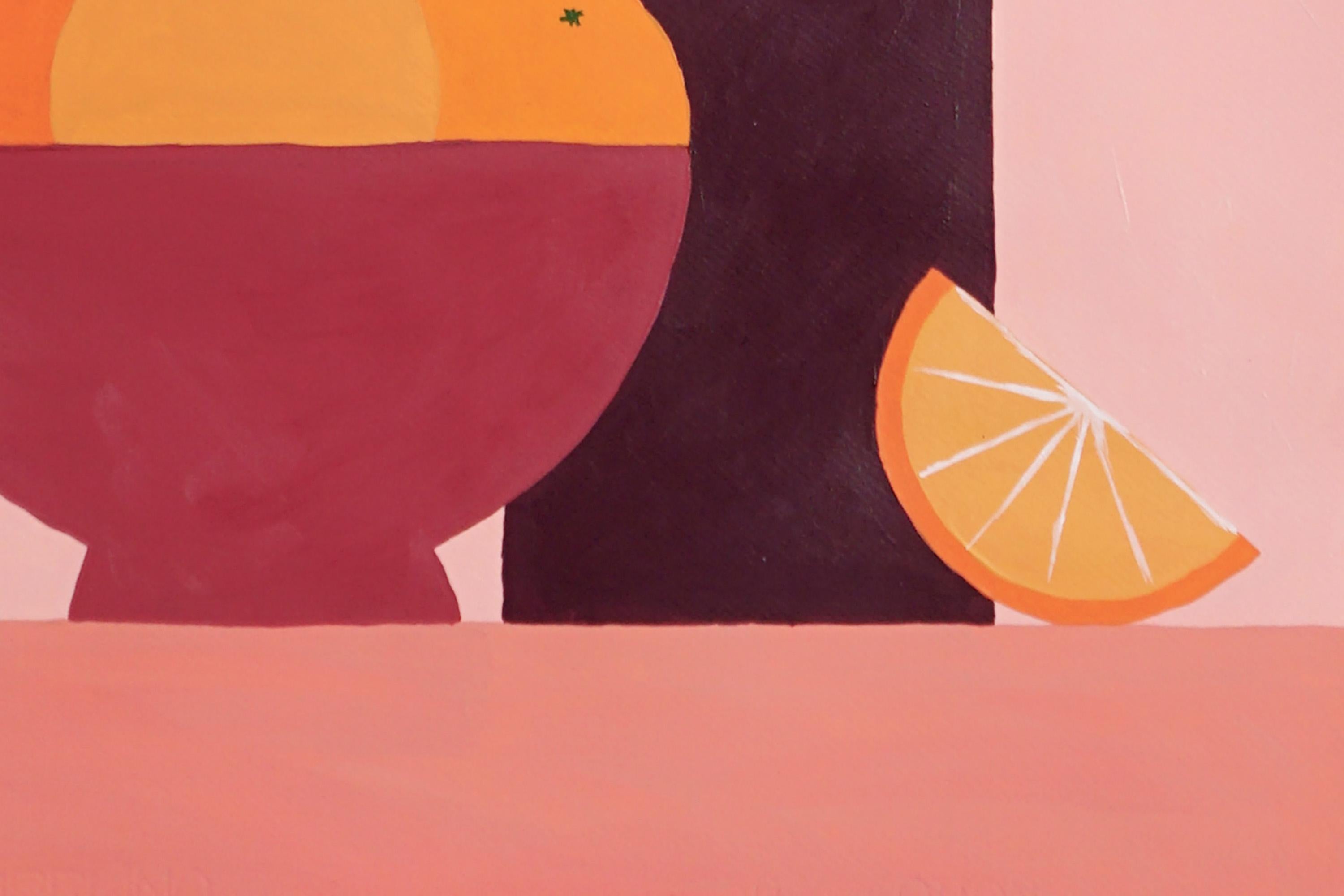 Tuscany Style Still Life of Oranges and Wine, Fruit Bowl and Bottle Pink Kitchen 1
