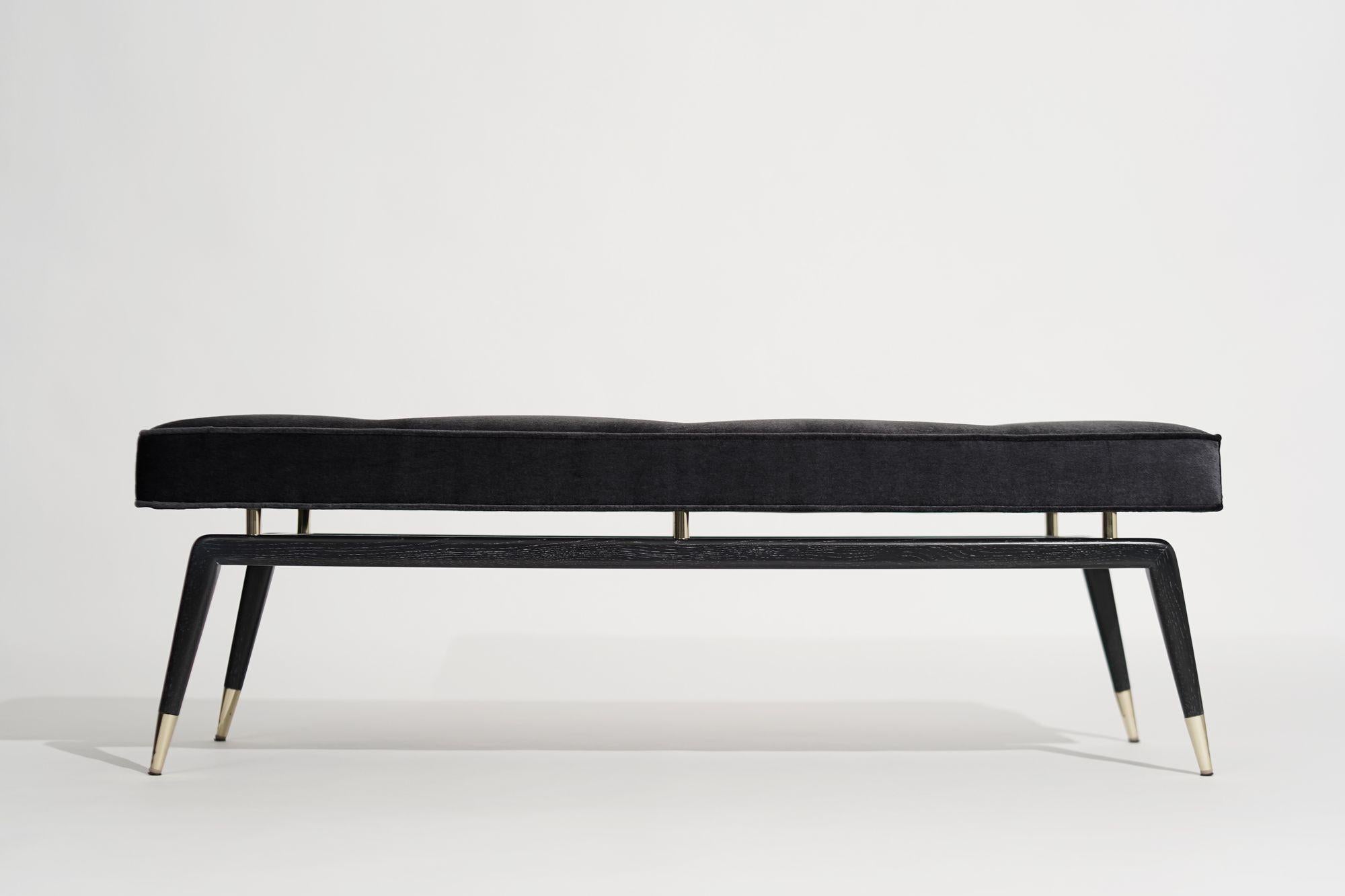 Mid-Century Modern Gio Bench in Cerused Oak and Brass by Stamford Modern