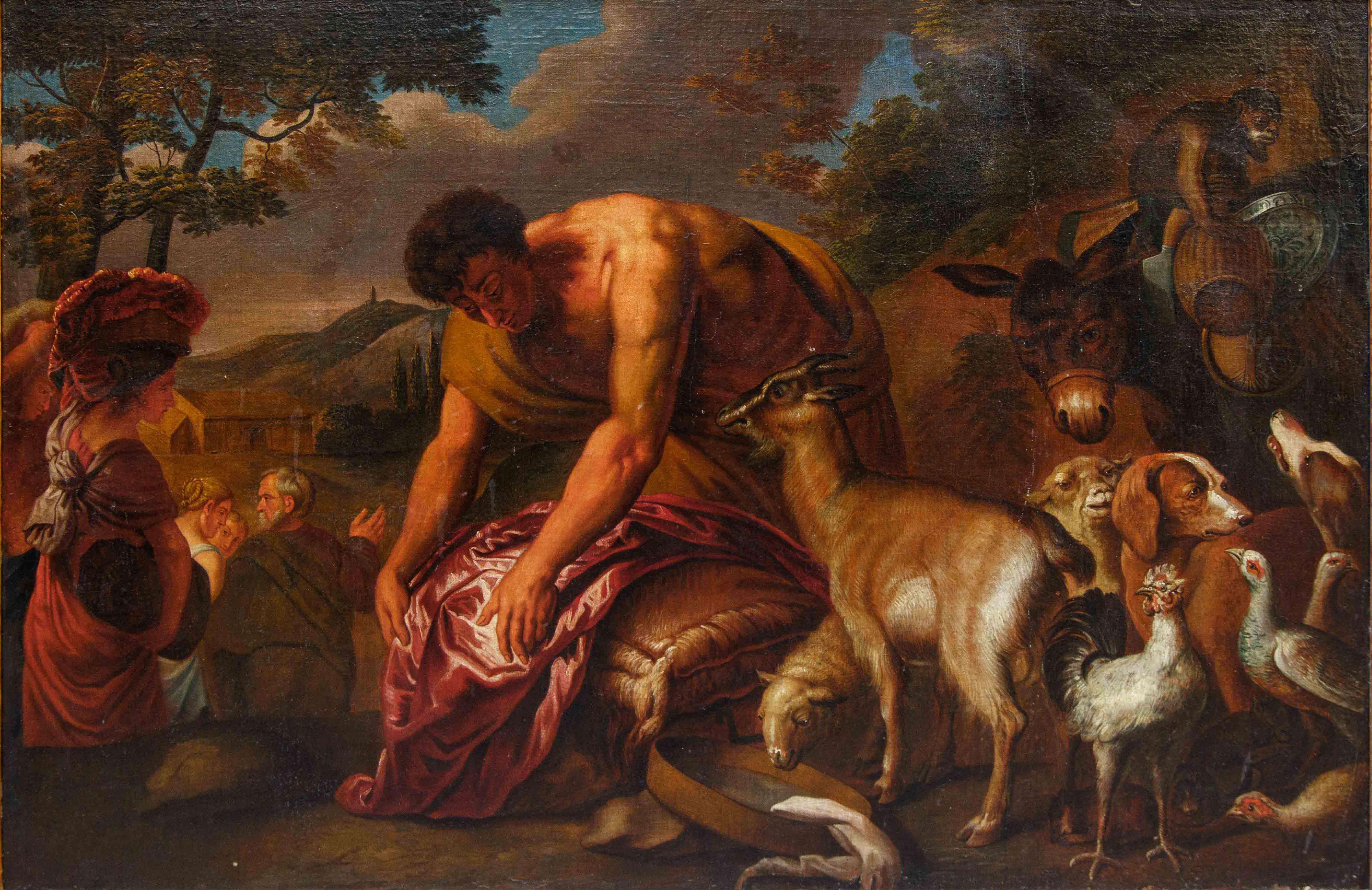 Jacob's departure for the land of Canaan Canvas from the Grechetto Workshop - Painting by Gio Benedetto Castiglione detto Il Grechetto