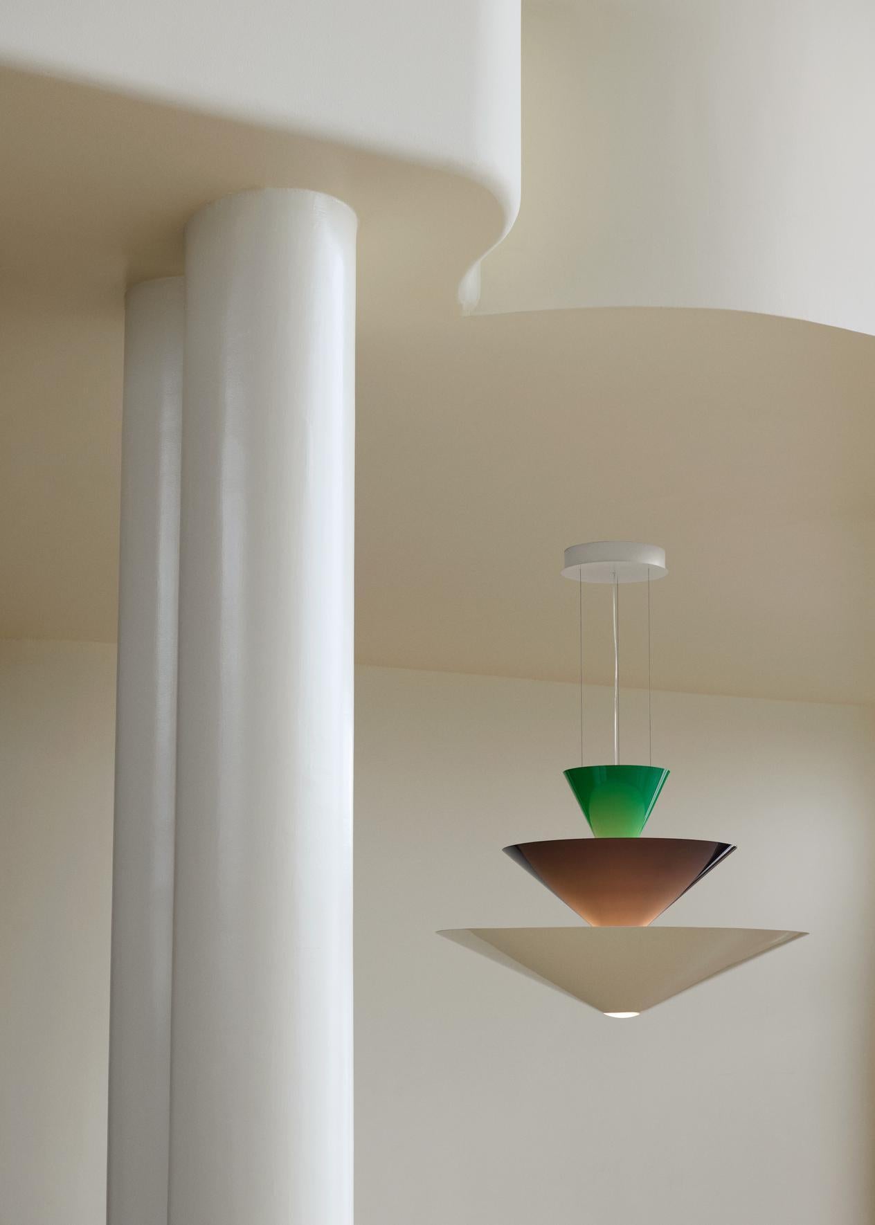 Chinese Gio Chandelier LN15,  Signal Green, Deep Blue and Ecru White, by Luca Nichetto For Sale